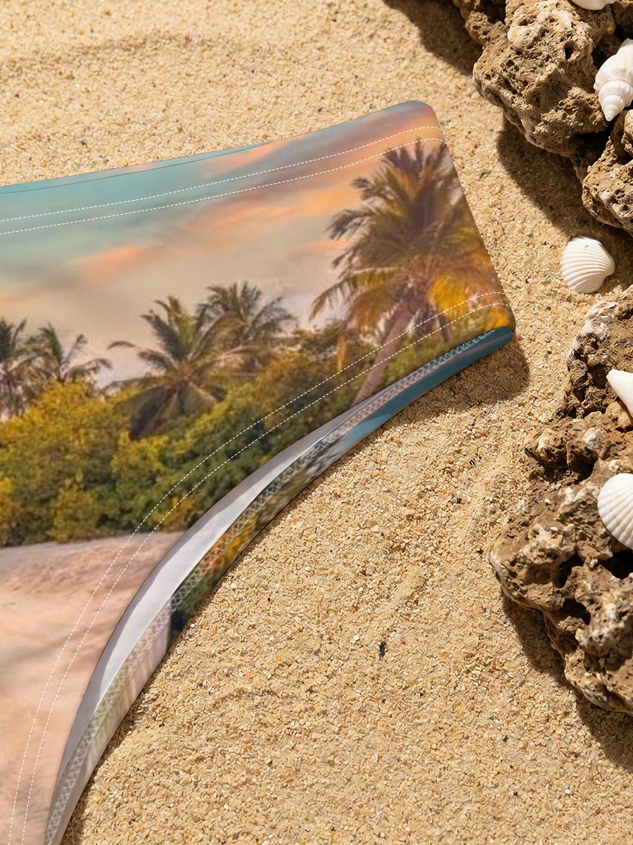 Tropical beach with crystal clear water and palm trees at sunset -  Men's swim trunks