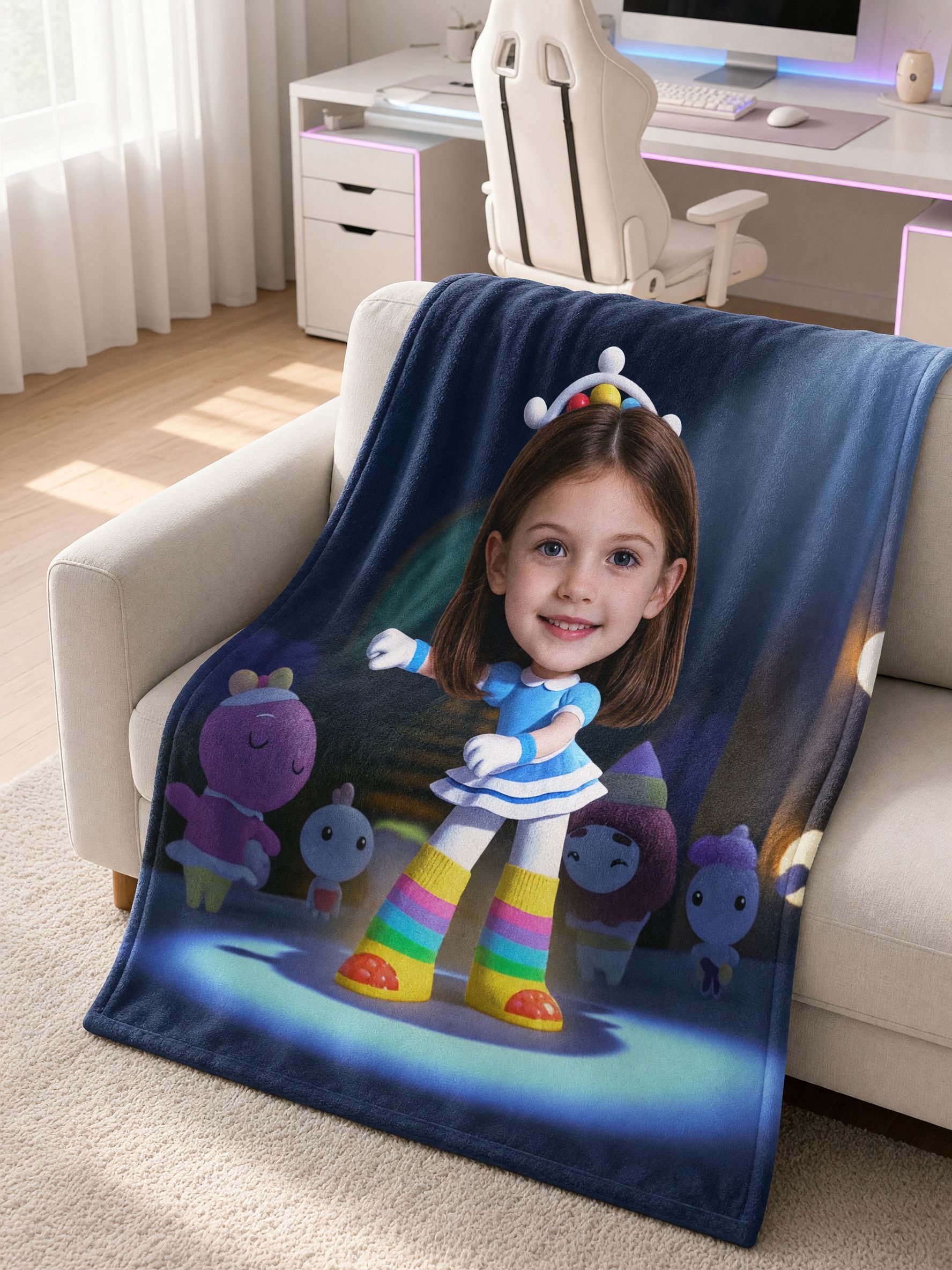 Custom Face Photo Blanket Personalized Flannel Fleece Throw Soft Cartoon Character Bedding Ideal Keepsake Gift