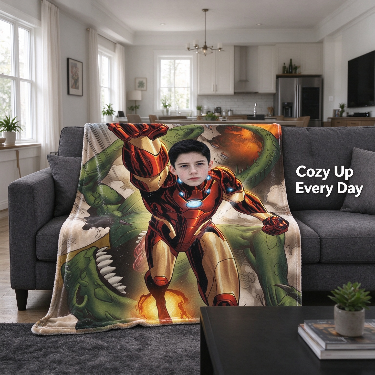 Custom Face Superhero Flannel Blanket Personalized Comic Book Photo Throw Soft Plush Fleece Bedding Gift for Kids