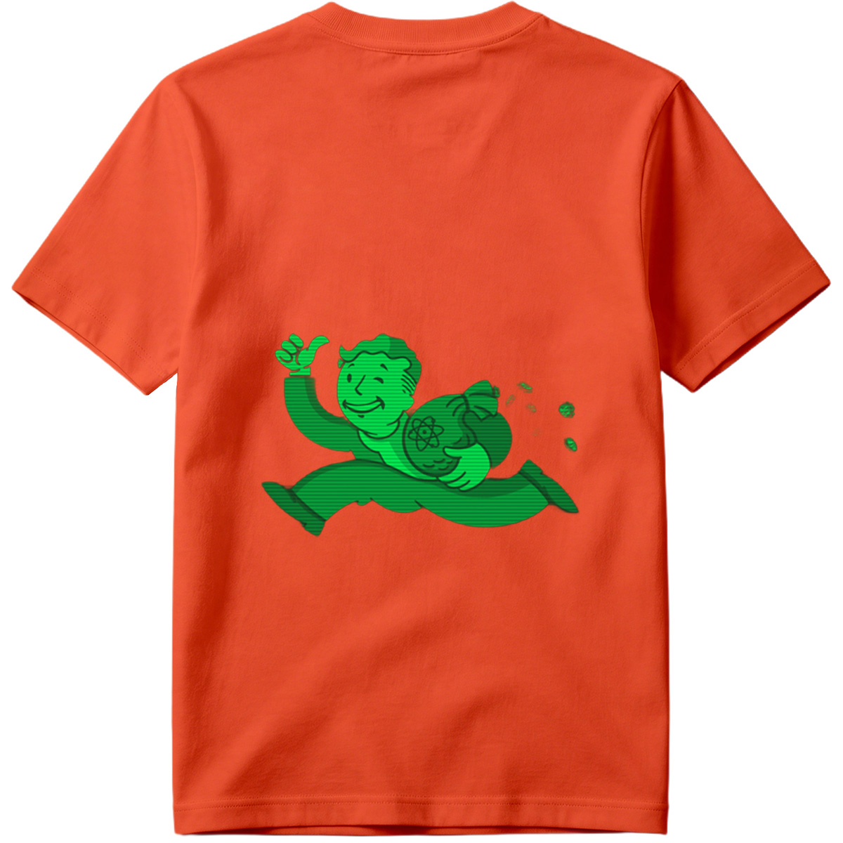 Vault Boy from Fallout Running with a Bag of Atoms - Tee