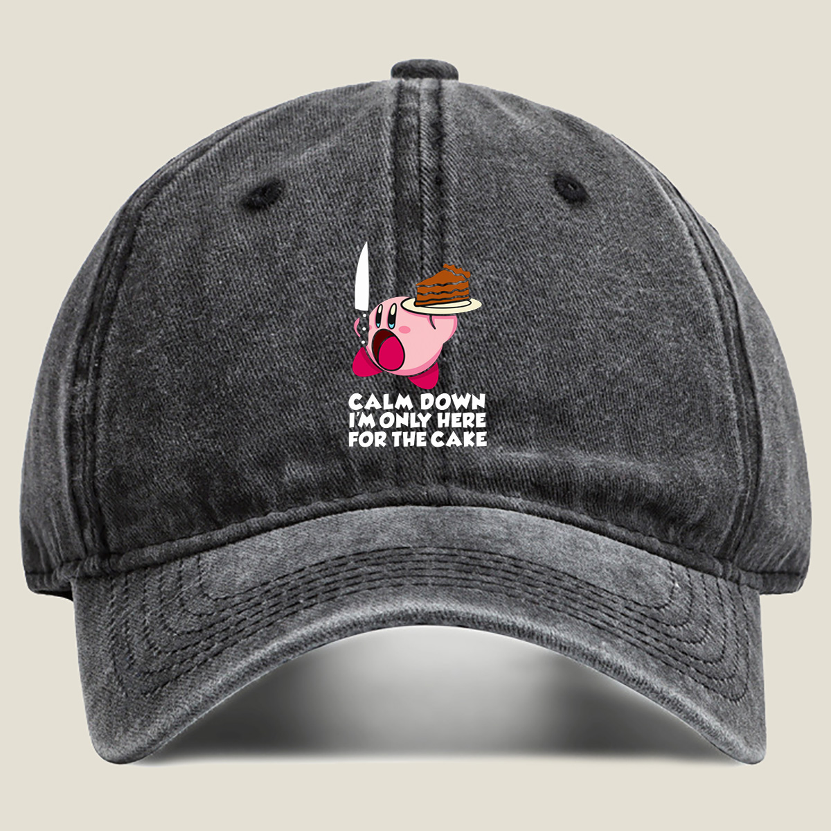 Kirby Cake Knife Humor - Washed Denim - Baseball Cap