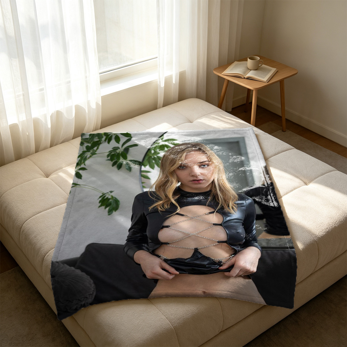Pulling Up Her Black Garter Belt - Blanket