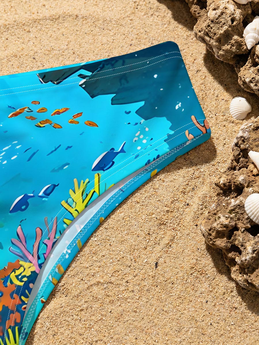 Vibrant Coral Reef with Dolphins and Tropical Fish -  Men's swim trunks