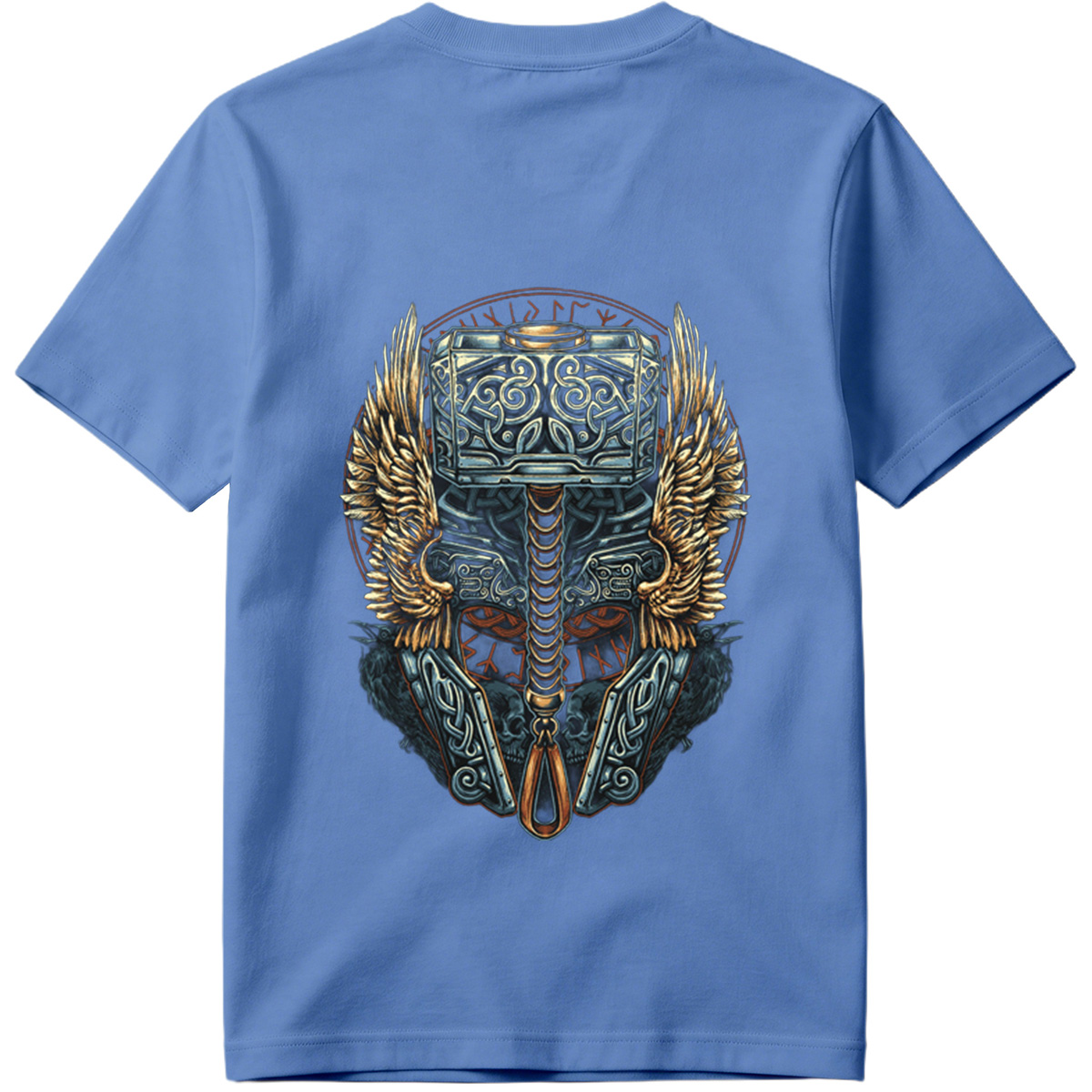 Thor's Hammer Mjolnir with Norse Symbols and Wings - Tee