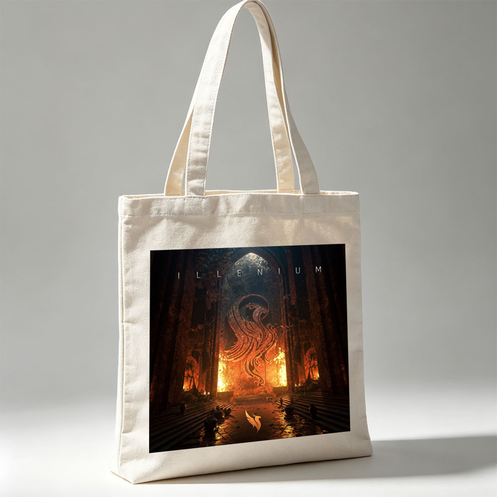 Illenium Cathedral of Fire and Flames with a Serpentine Dragon in the Center - Canvas tote bags