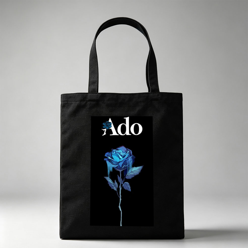Ado Blue Rose on Black Background - Canvas tote bags