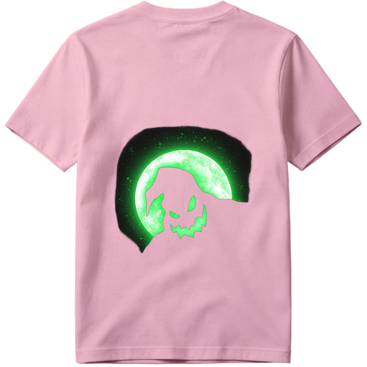 Pumpkin Head Silhouette Against Green Moon - Tee