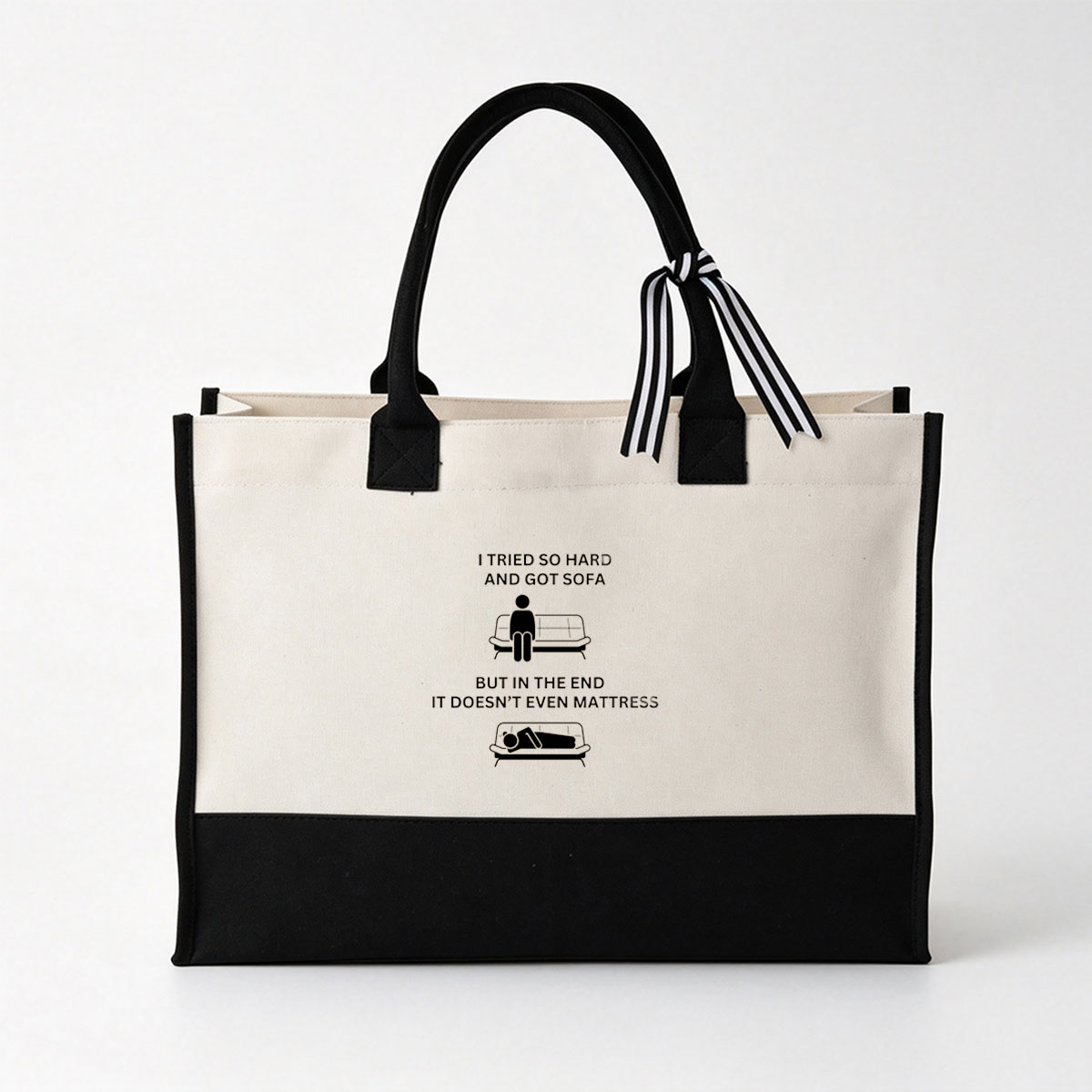 I Tried So Hard and Got Sofa: A Humorous Take on Life's Disappointments - Canvas patchwork gift tote bag