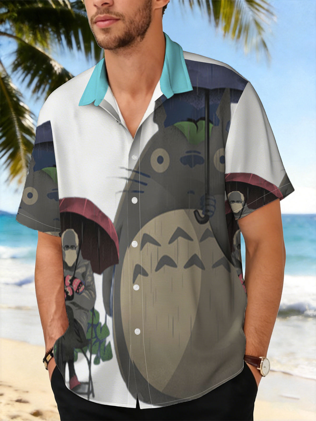 Totoro and a Person Under Umbrellas in the Rain -  Shirt