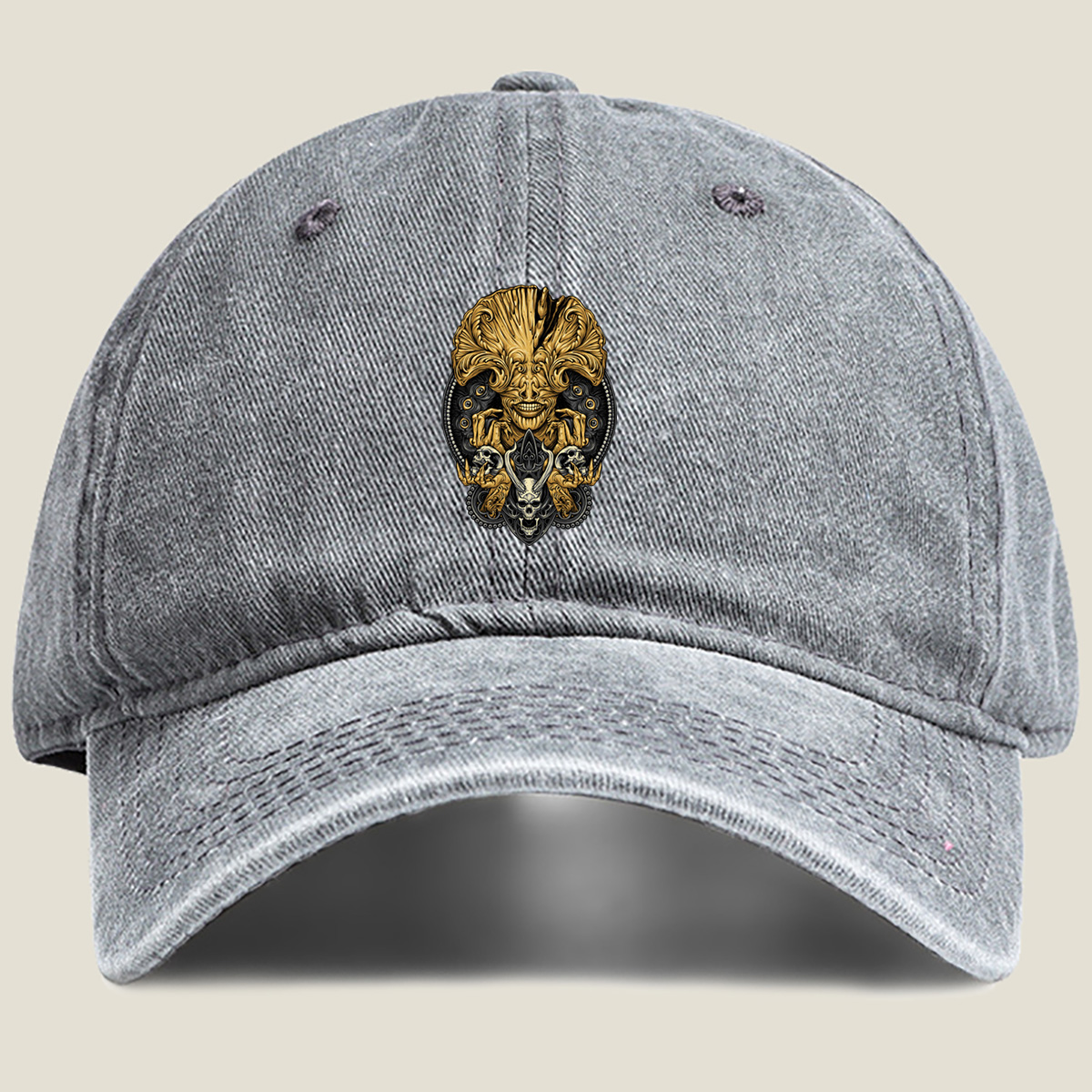 Alien vs. Predator: Golden Xenomorph and Skulls - Washed Denim - Baseball Cap