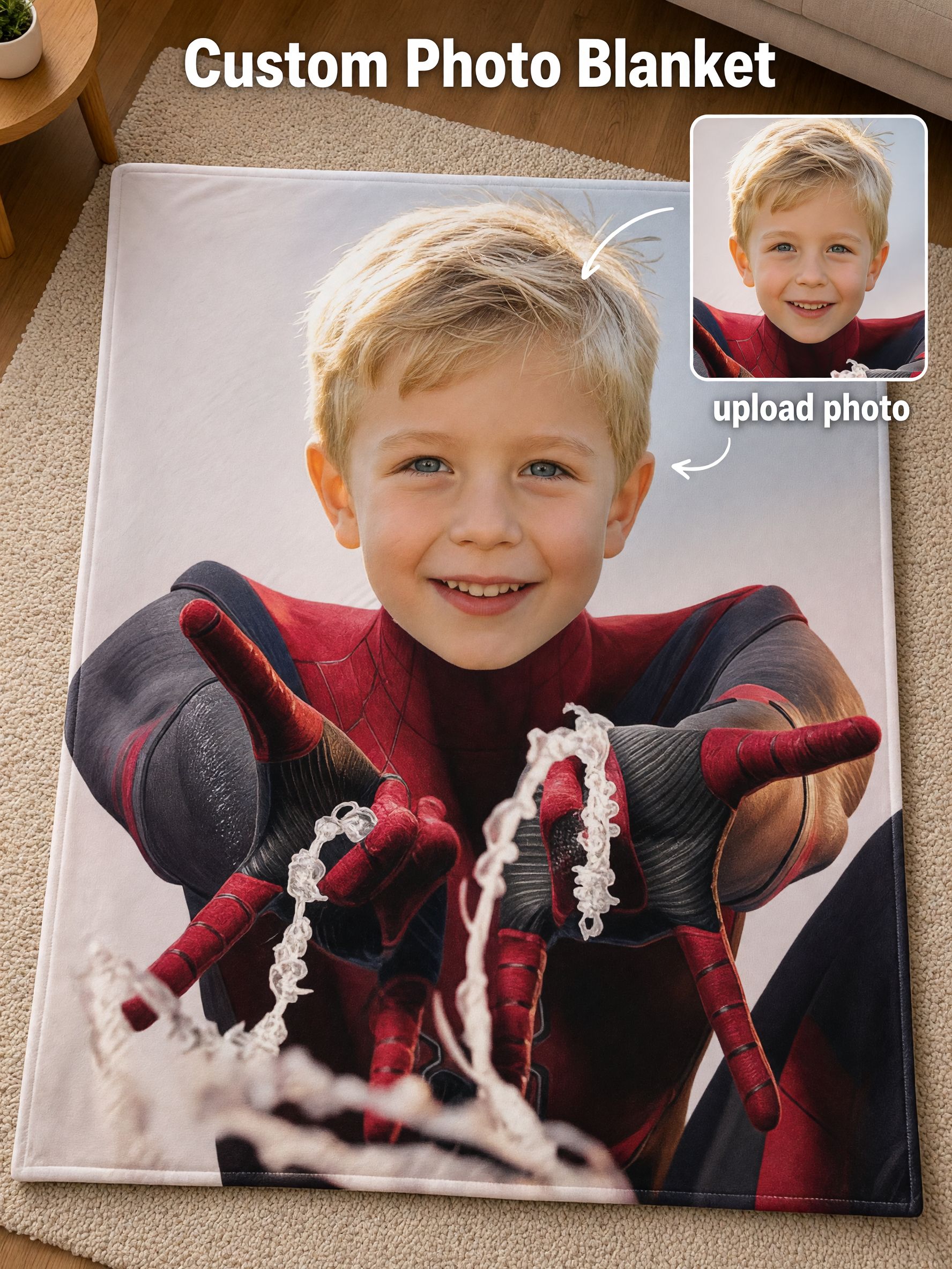 Custom Photo Face Blanket Soft Flannel Fleece Superhero Throw for Kids and Family Ideal Personalized Cozy Gift