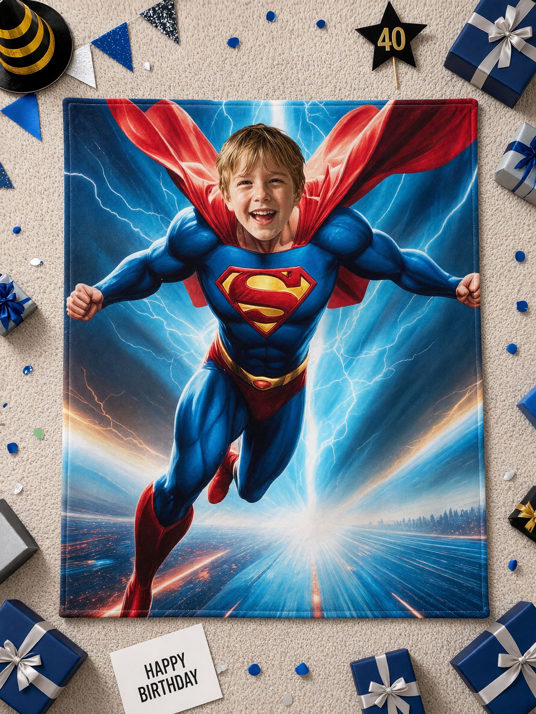 Custom Photo Face Superhero Blanket, Ultra-Soft Flannel Throw, Personalized Cozy Gift for Kids and Family