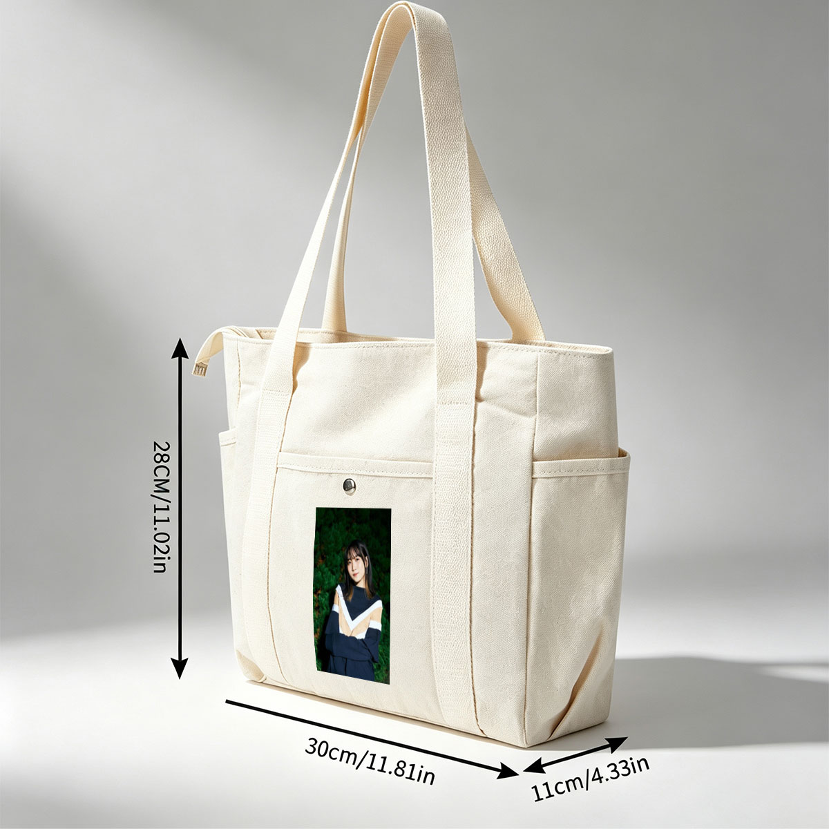 Yui Aragaki in a Stylish Outdoor Portrait with Arms Crossed Against Greenery Background - Multi-pocket bags