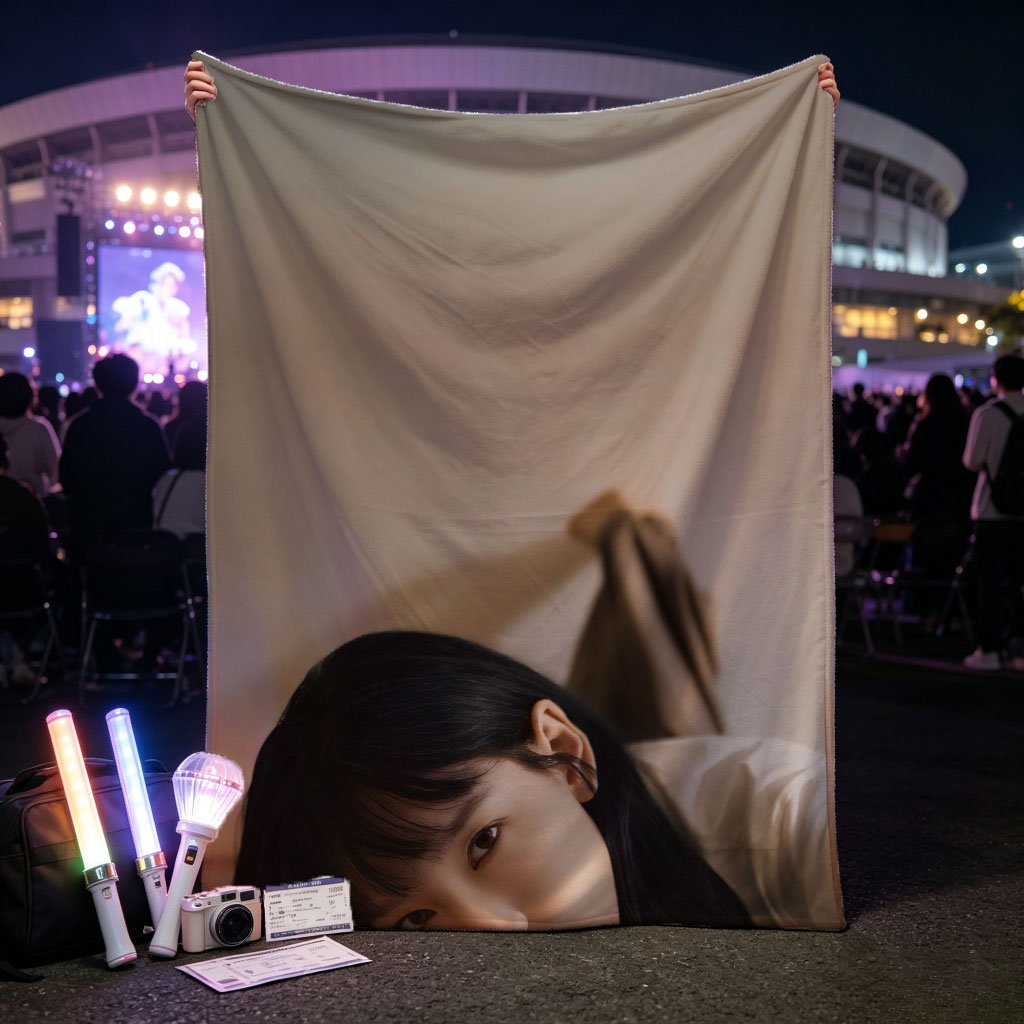 Kim Min-ji Lying on Floor Holding Pen in Soft Lighting Portrait - Blankets