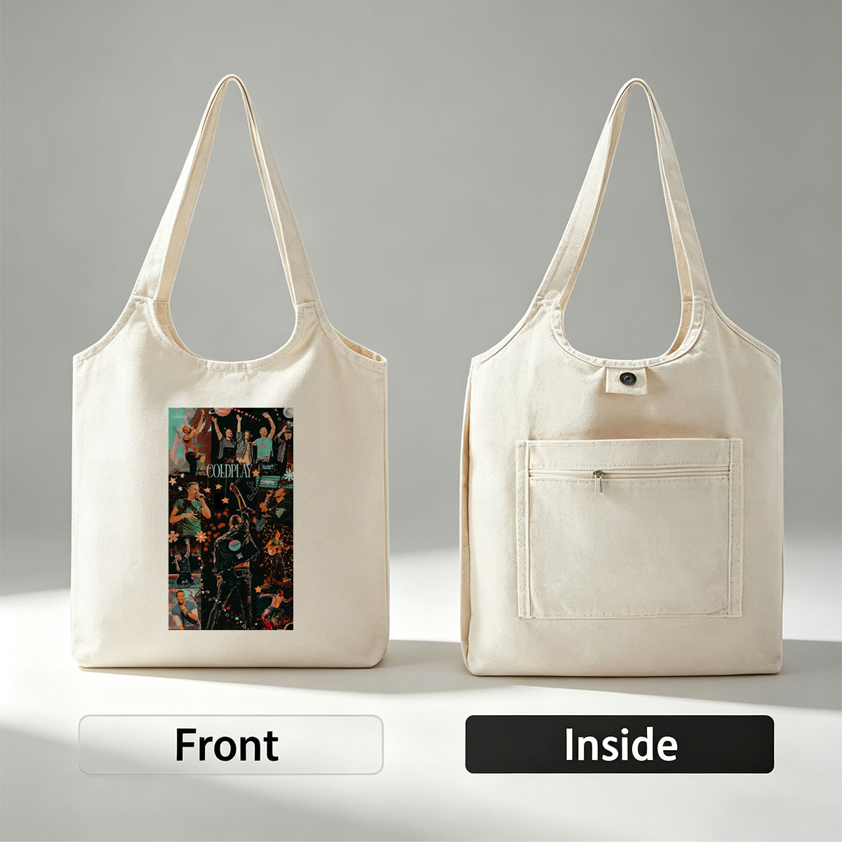 Coldplay Live Performance Collage Featuring Dynamic Concert Moments and Band Members on Stage - Canvas shoulder bags/
