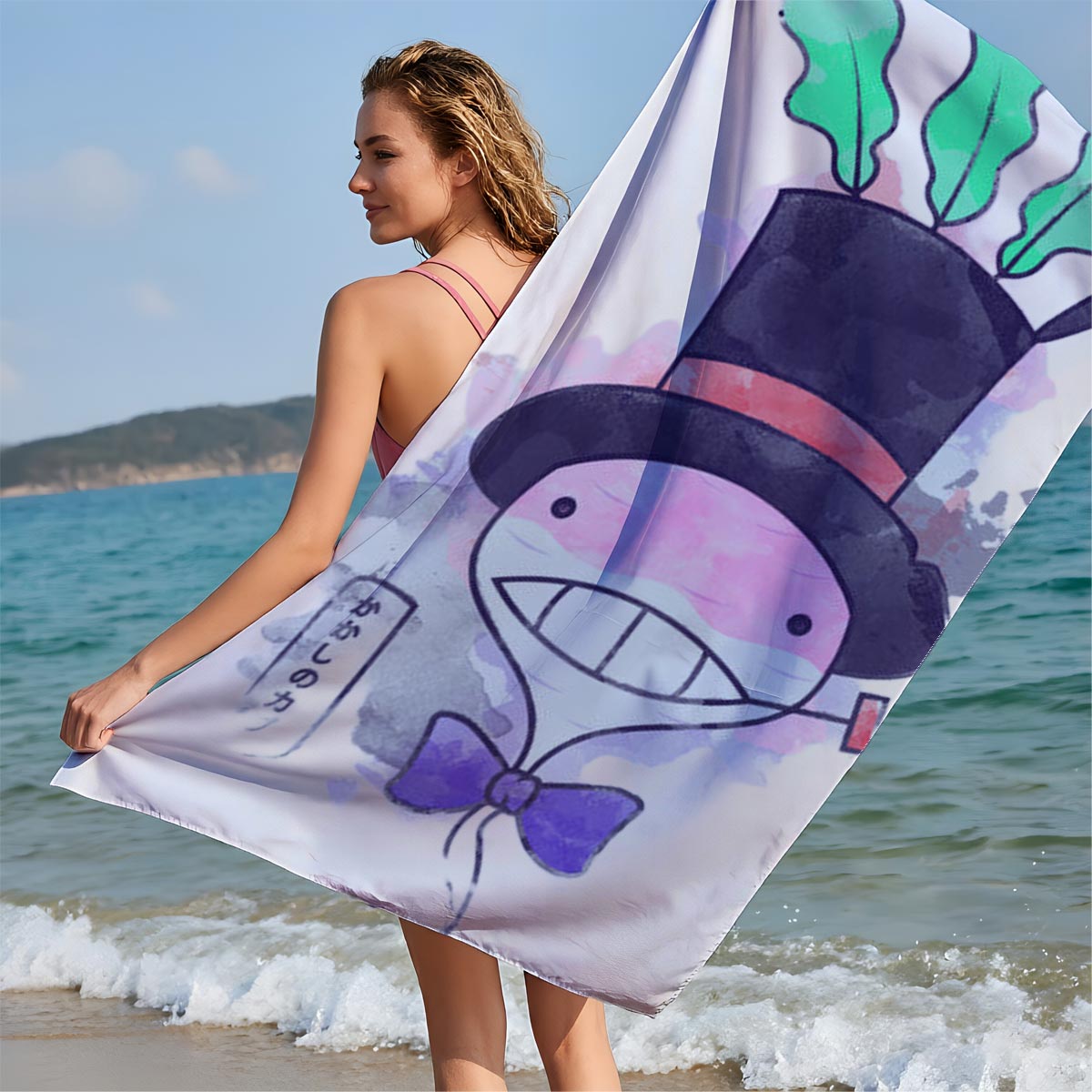 Whimsical Character with Top Hat and Bow Tie - Beach towels