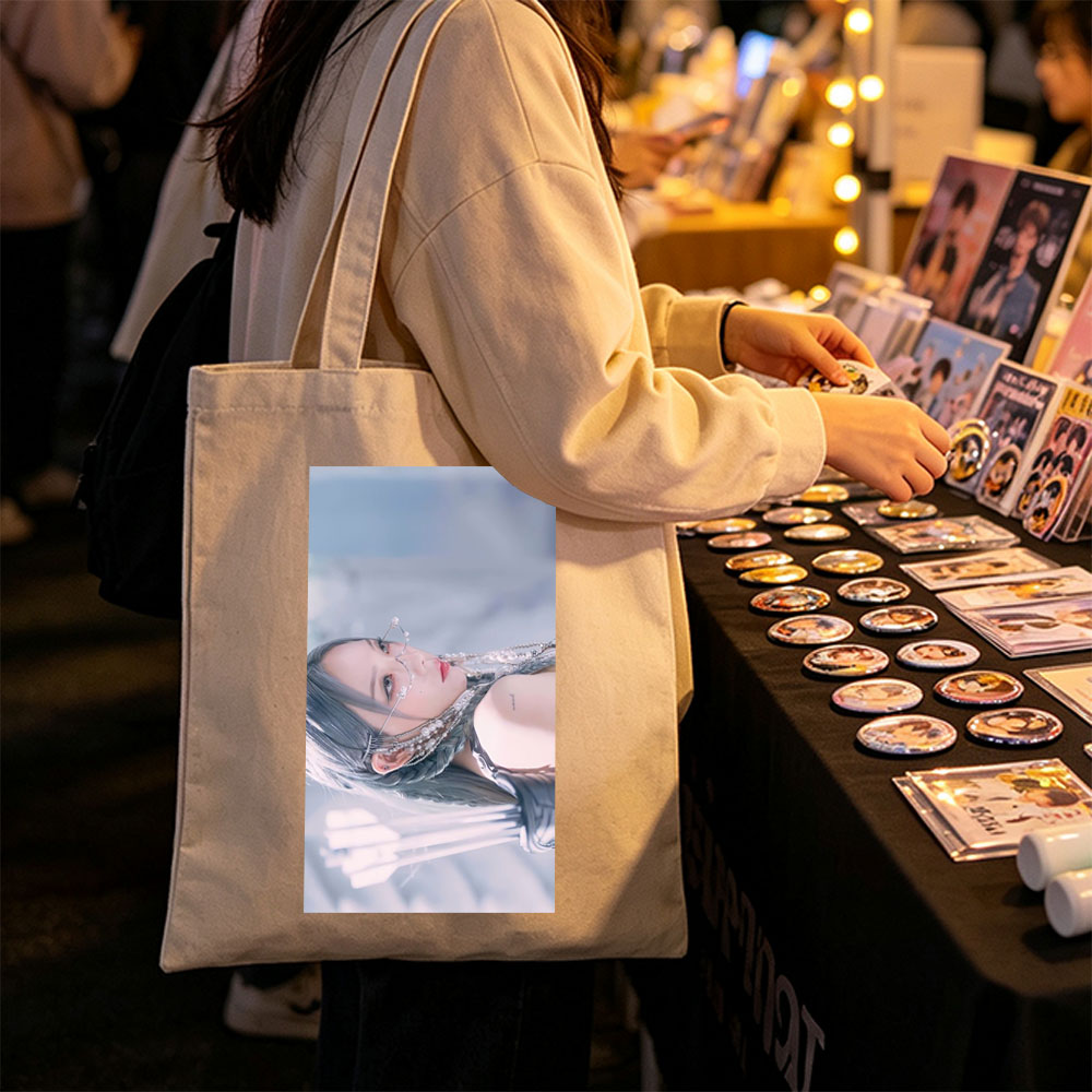Jennie Blackpink Ice Queen Fantasy Portrait with Pearl Accessories and Silver Hair - Canvas tote bags