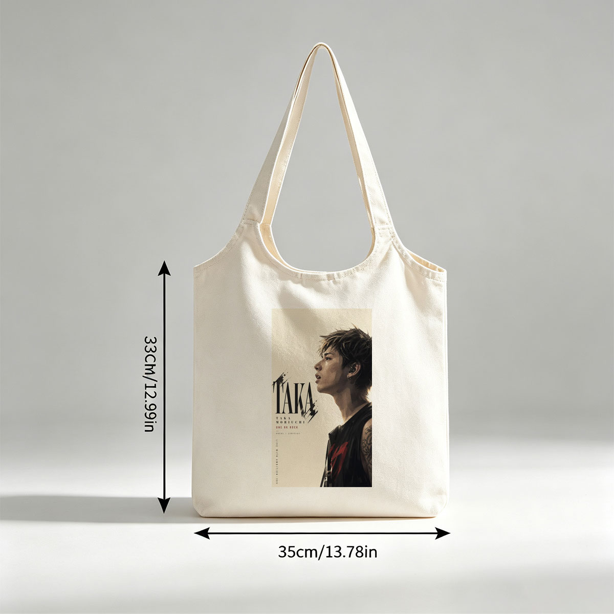 Taka Moriuchi Live Performance Portrait in Black Sleeveless Top with Tattoo and Earpiece - Canvas shoulder bags/