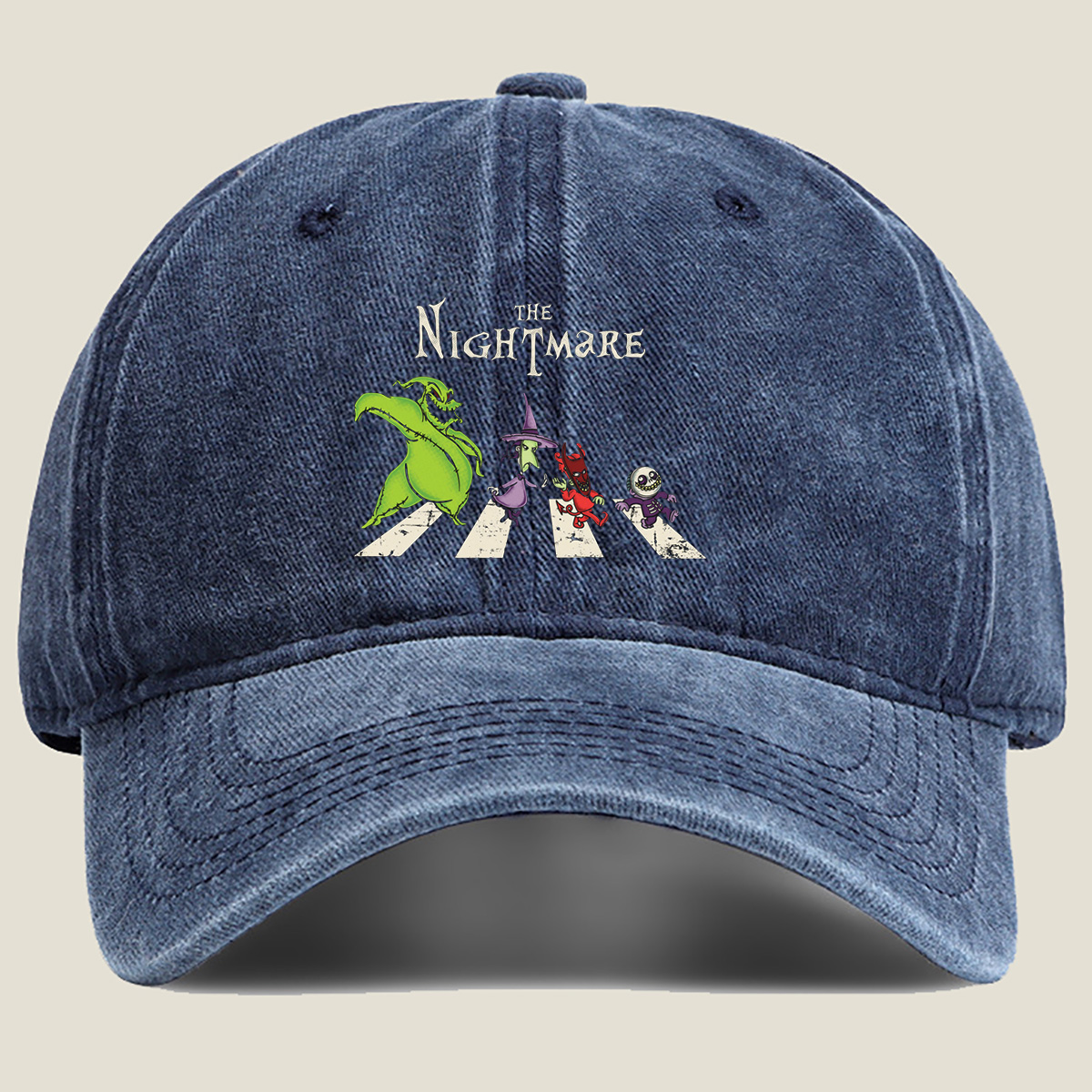The Nightmare: Oogie Boogie, Witch, Devil, and Jack Skellington Crossing - Washed Denim - Baseball Cap