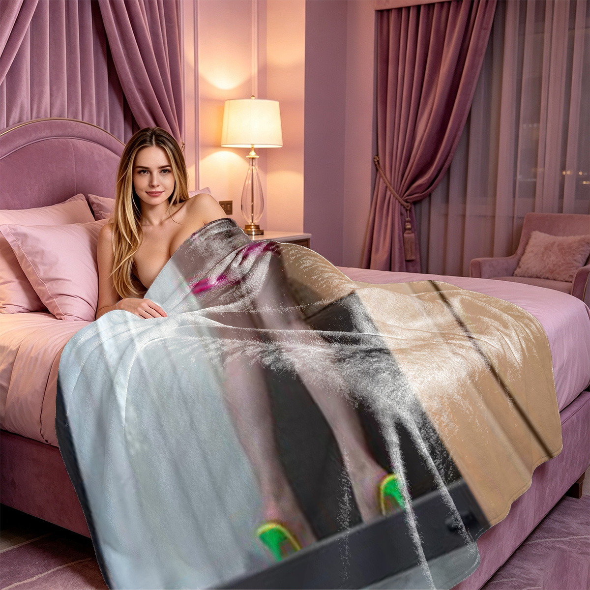 Two nude women embracing in a bathtub - Blanket