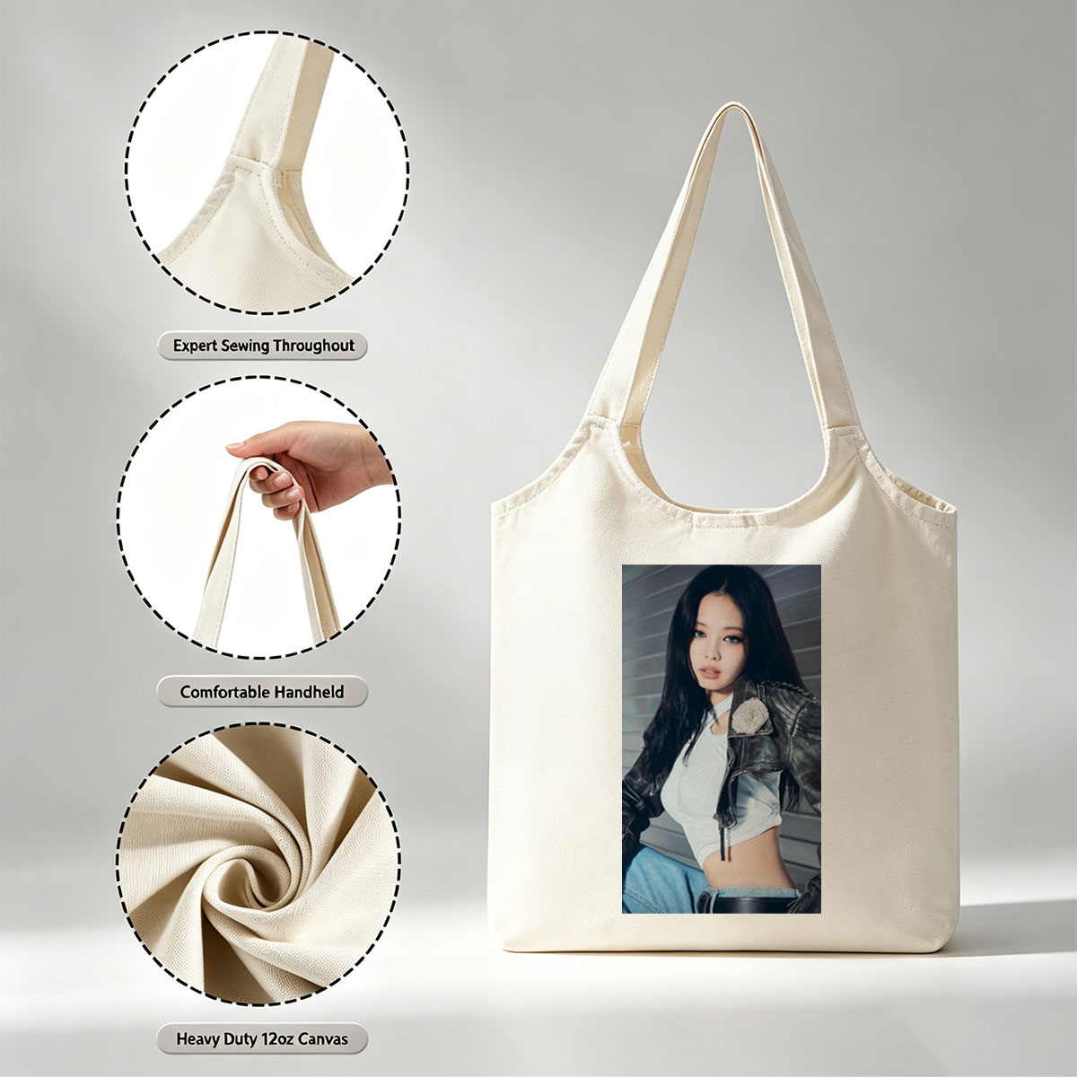 Jennie Kim in a Stylish Leather Jacket and Crop Top Pose - Canvas shoulder bags/