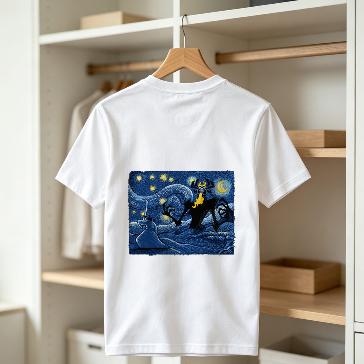 Samurai vs. Fiery Spider in Starry Night - Tee