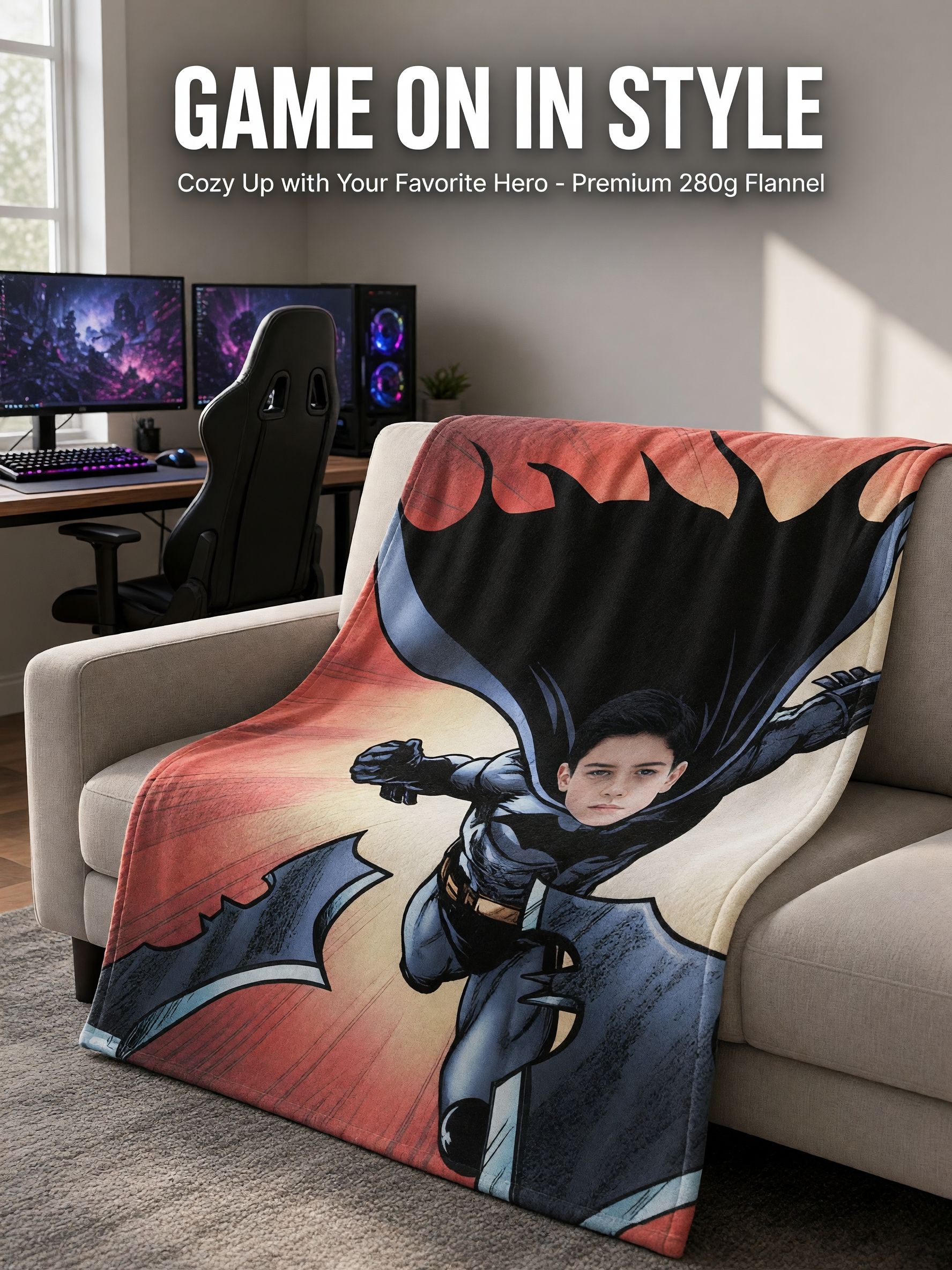 Custom Face Superhero Flannel Blanket, Ultra Soft Comic Fleece Throw, Ideal Personalized Gift for Kids and Adults