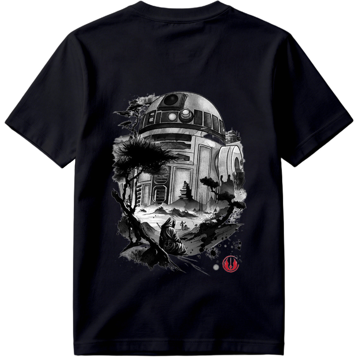 Star Wars: R2-D2 and Jedi in Serene Landscape - Tee