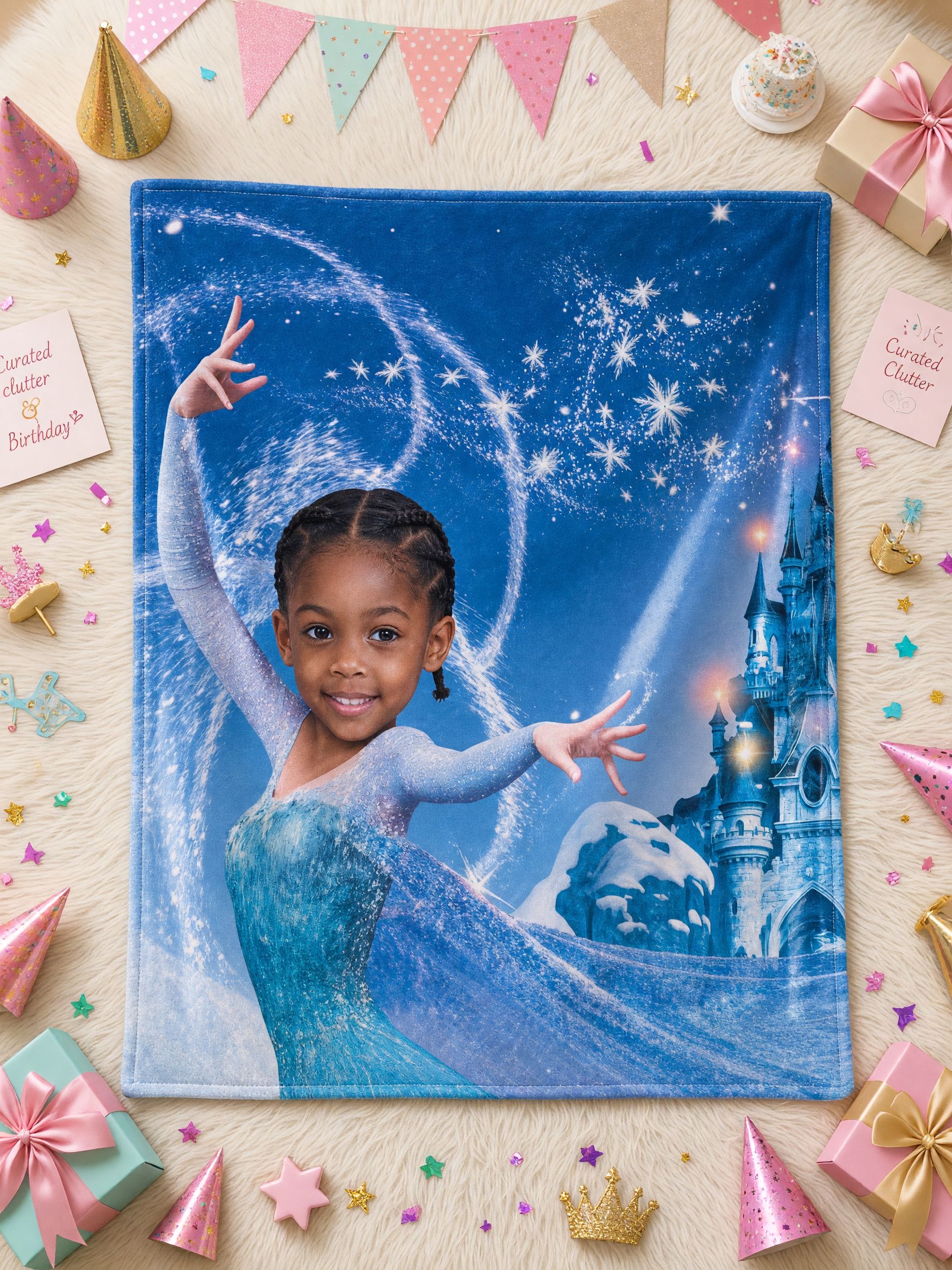 Custom Face Blanket Personalized Ice Princess Flannel Fleece Throw Blanket Ideal Cozy Gift for Girls Kids Bed and Sofa