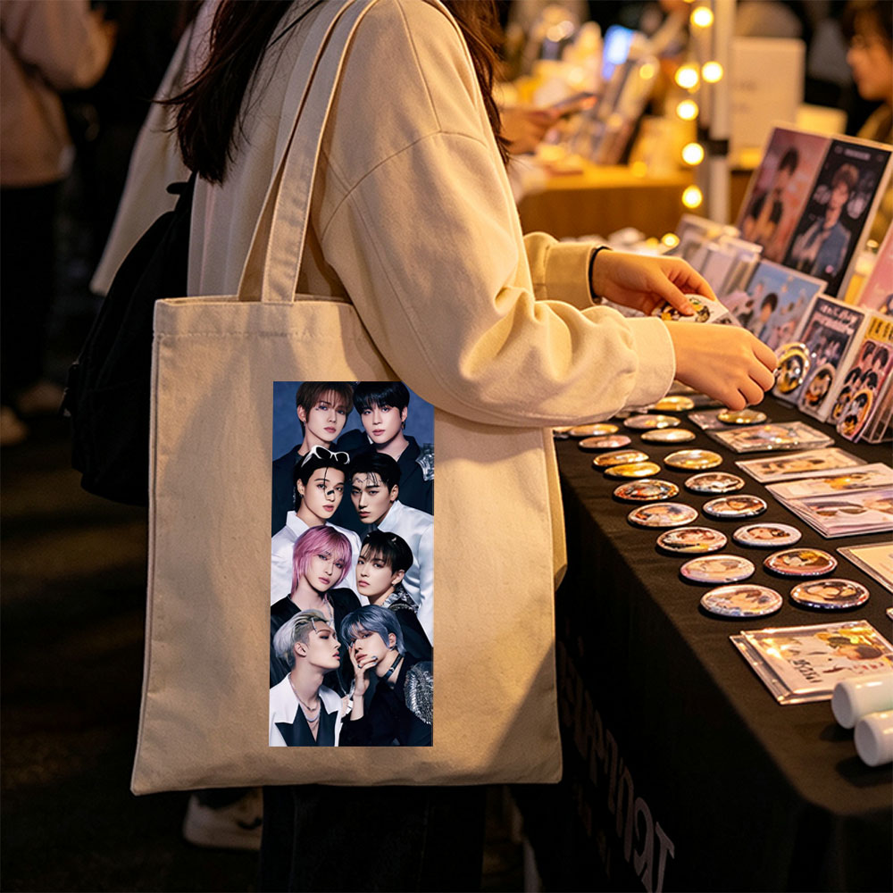Stray Kids Group Portrait in Stylish Black and White Outfits with Bold Hair Colors and Fashion Accessories - Canvas tote bags