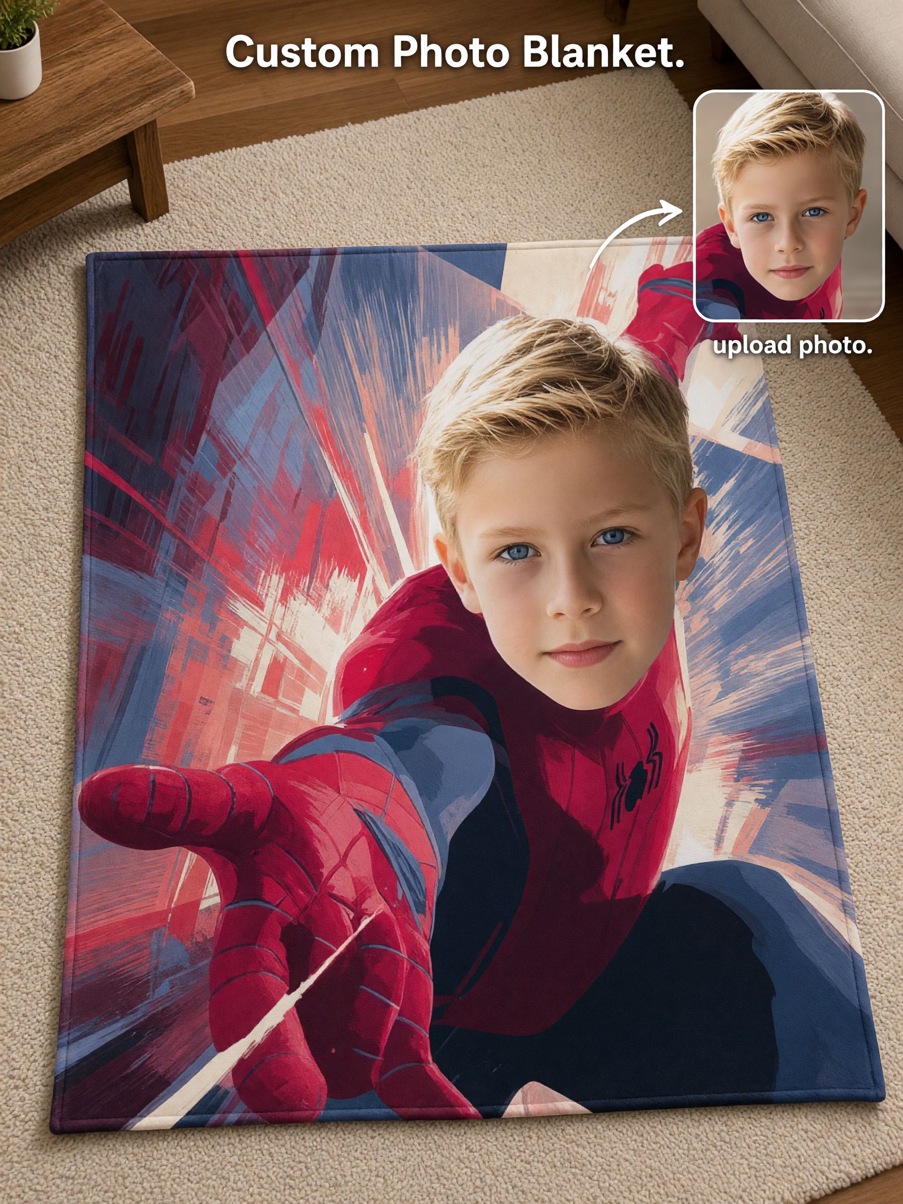 Custom Photo Face Blanket Personalized Superhero Flannel Throw Warm Anti-Pilling Fleece Bed Blanket Cozy Birthday Gift
