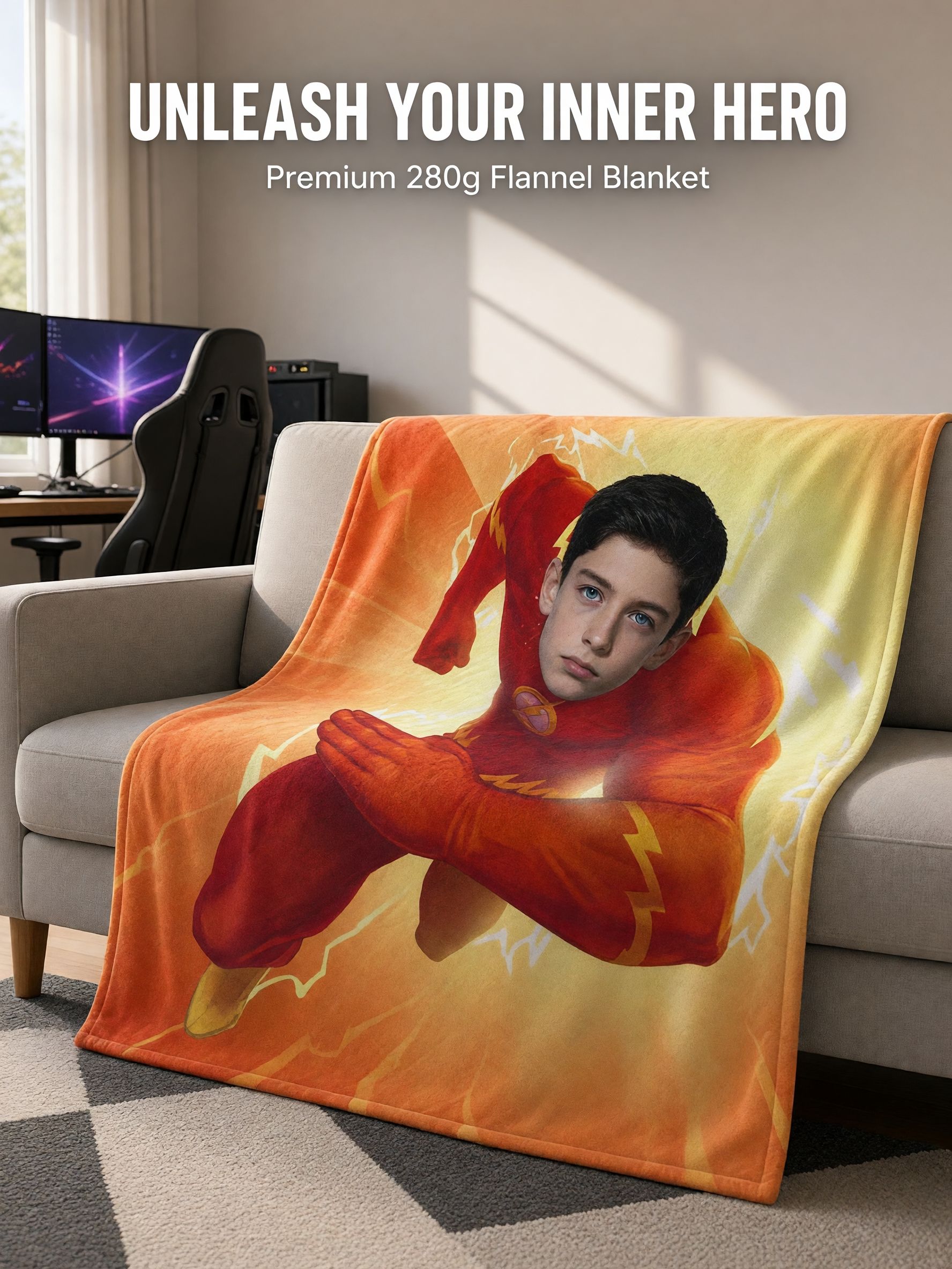 Custom Face Photo Superhero Blanket Personalized Flannel Throw, Ultra Soft Cozy Fleece Wrap, Ideal Birthday Gift