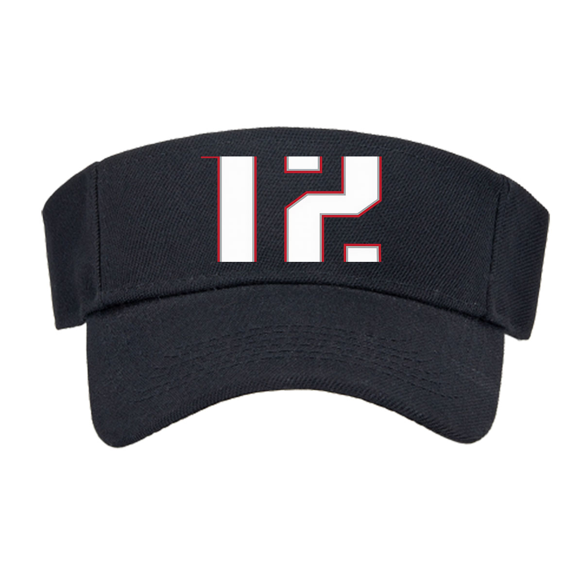 Number 12 in White with Red Outline on Dark Background -  Visor cap