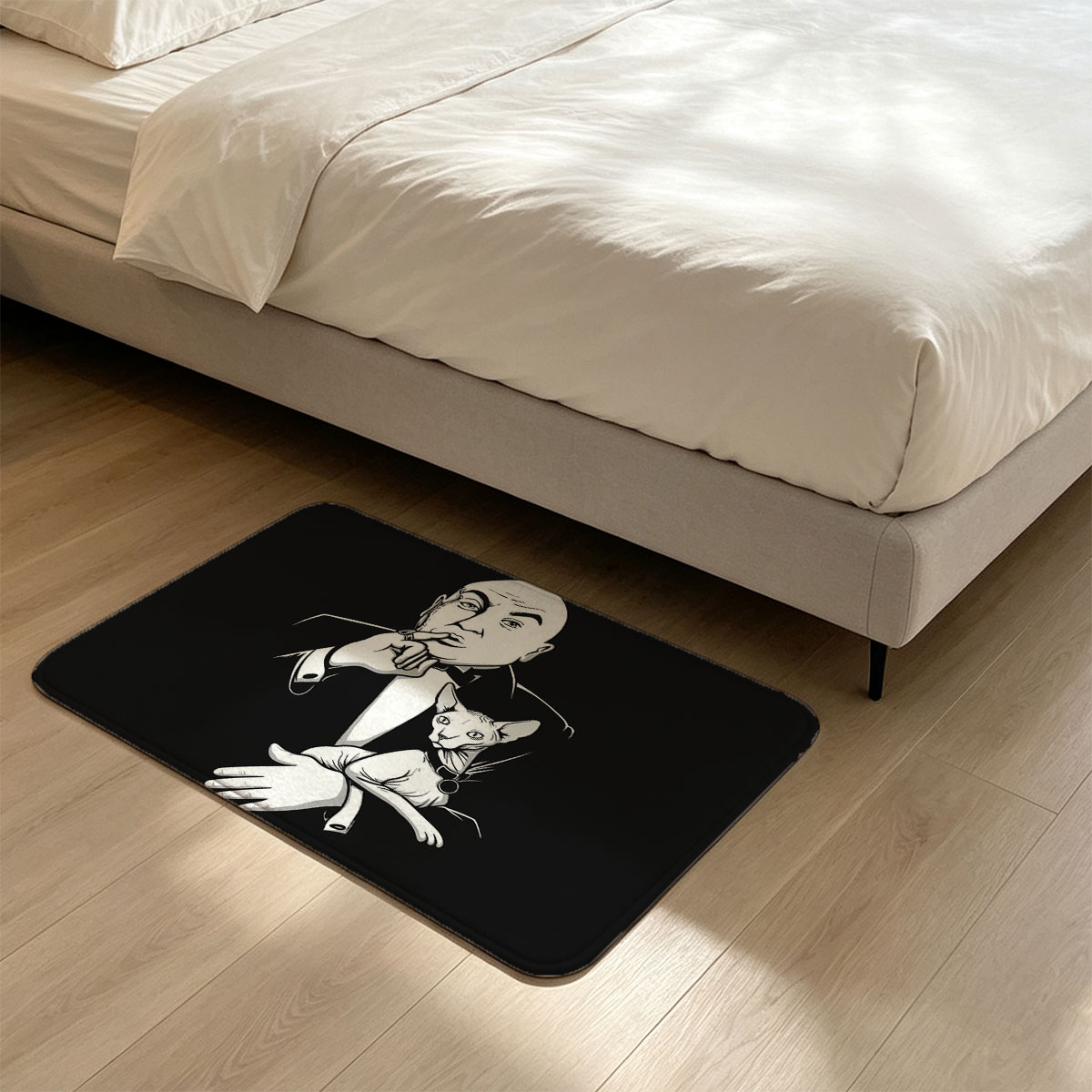 Bald Man in Tuxedo with Sphynx Cat on Hand - Flannel floor mat