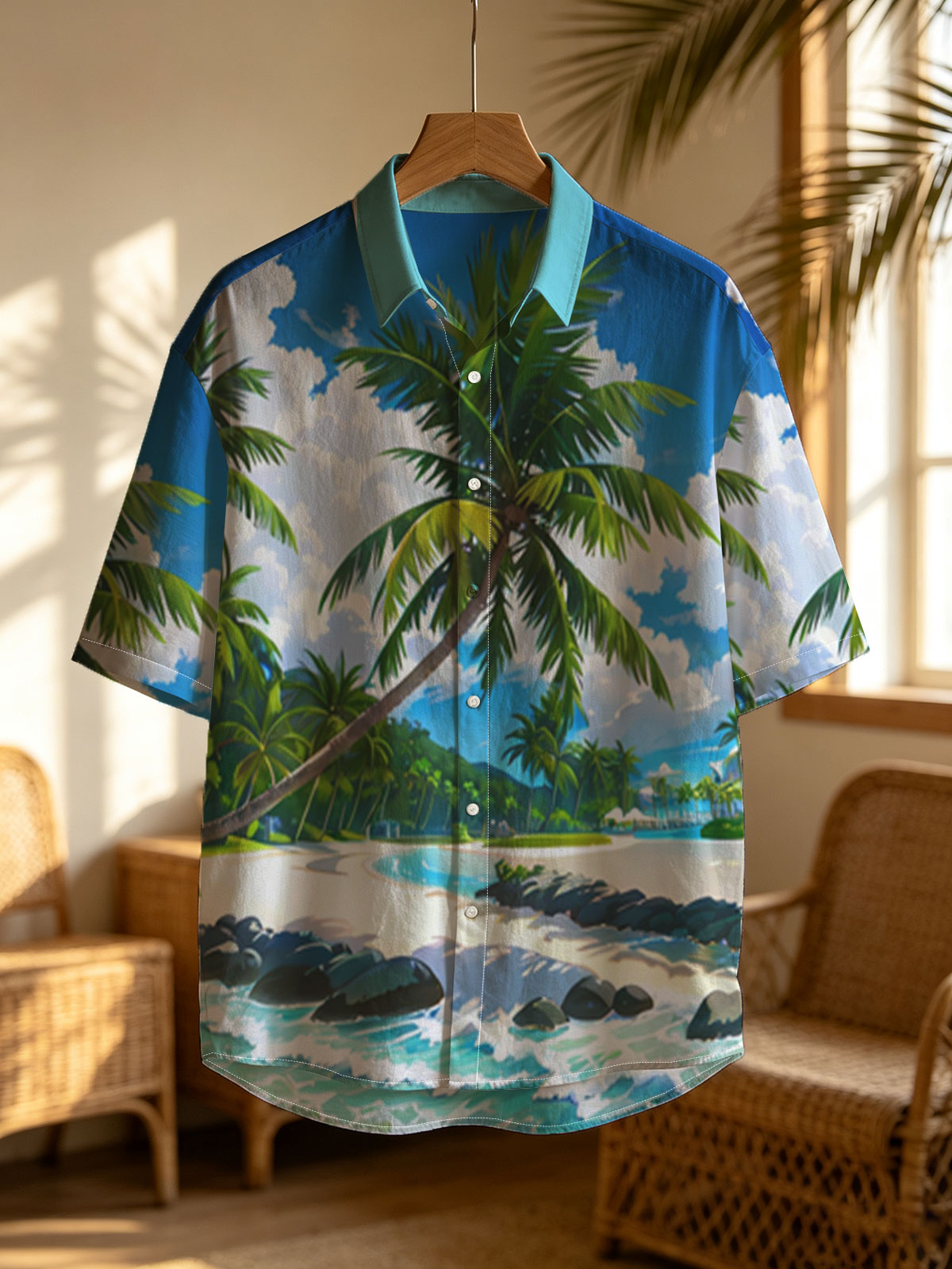 Tropical Beach with Palm Trees and Clear Blue Water -  Shirt