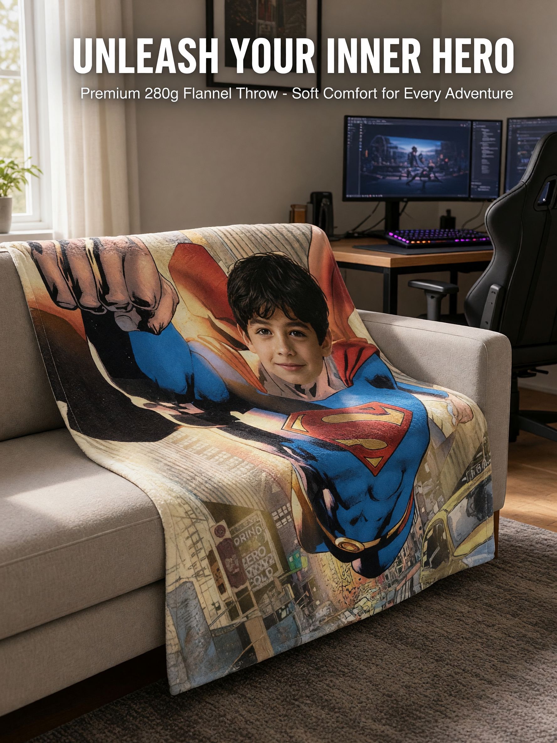 Custom Photo Blanket Personalized Superhero Face Flannel Throw Ultra Soft Comic Bedding Ideal Cozy Gift