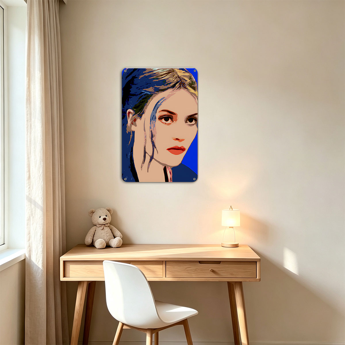 Portrait of a Woman with Blue Hair and Bold Colors - painting