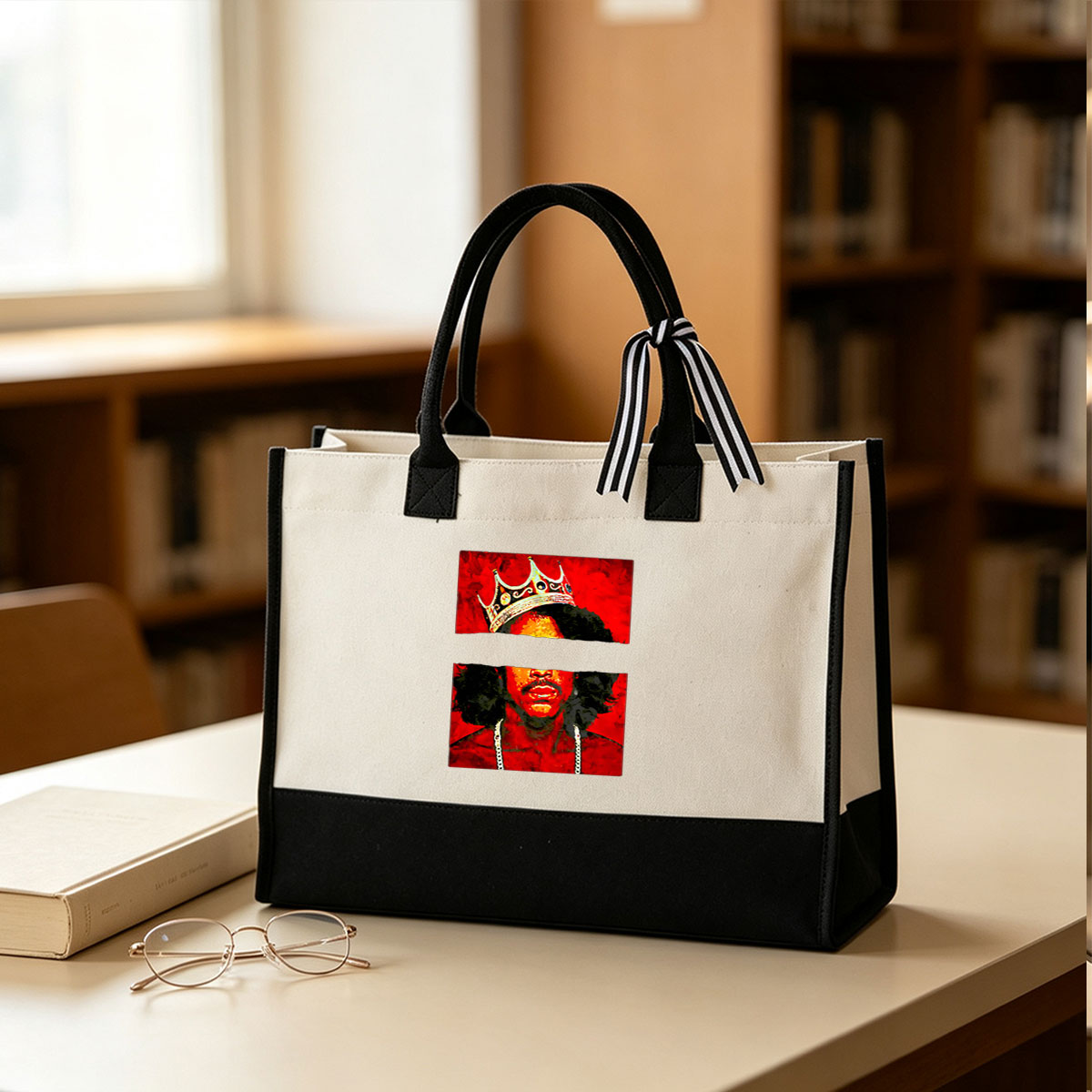 King of the Crown: A Regal Portrait - Canvas patchwork gift tote bag