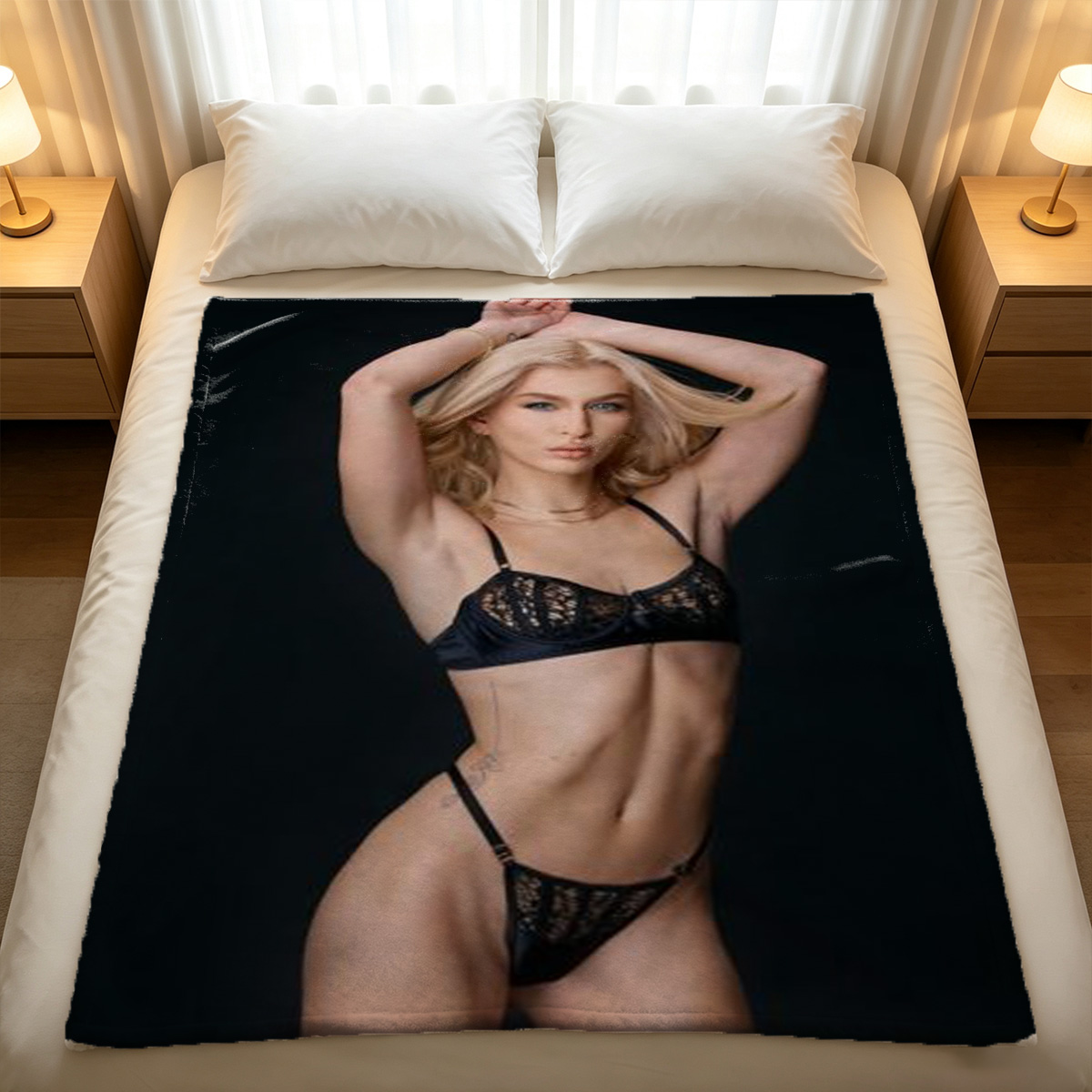 Jennifer Lawrence in yellow lingerie on bed - Blanket