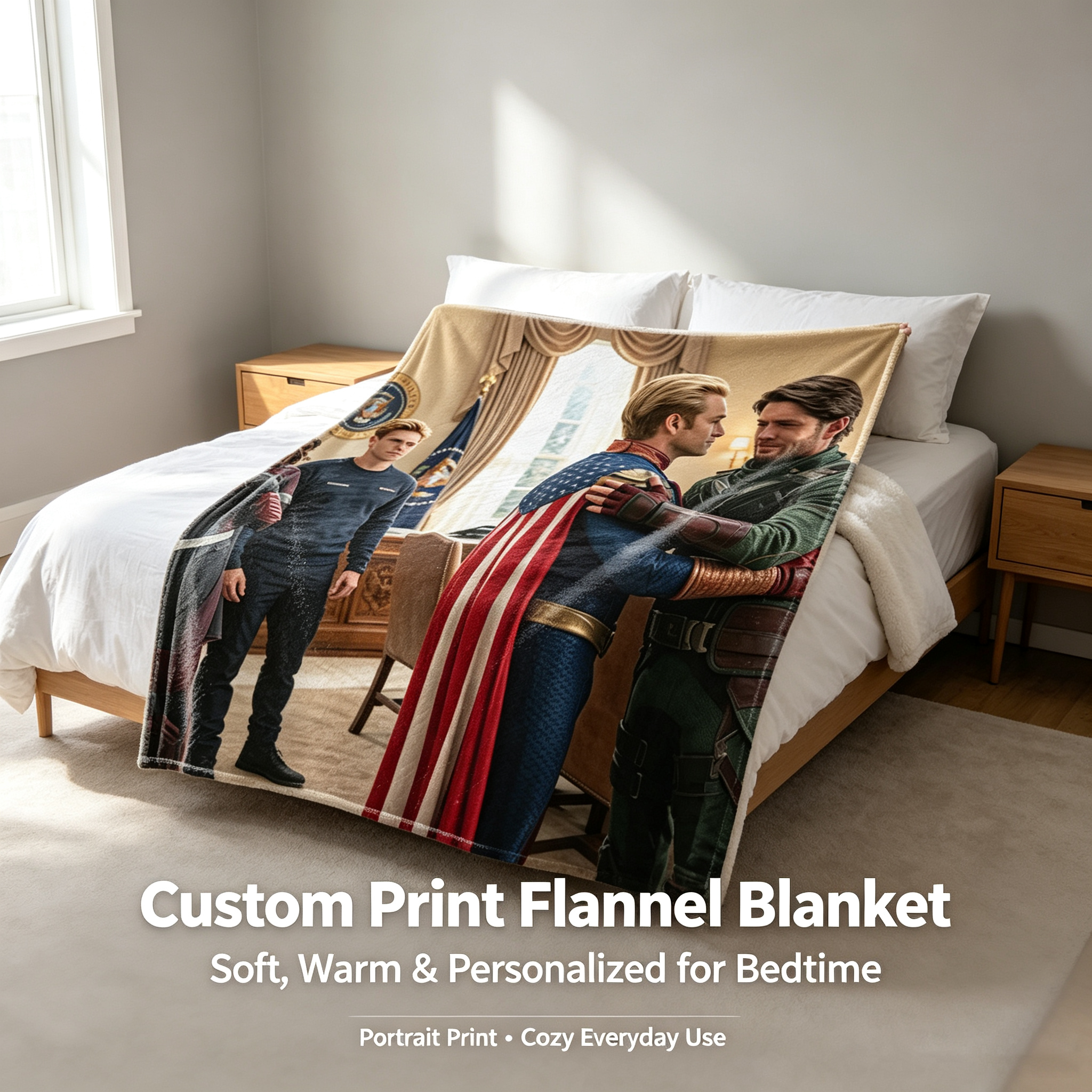 Custom Face Blanket Captain America and Winter Soldier Flannel Blanket for Couch or Bed Gift Idea for Fans