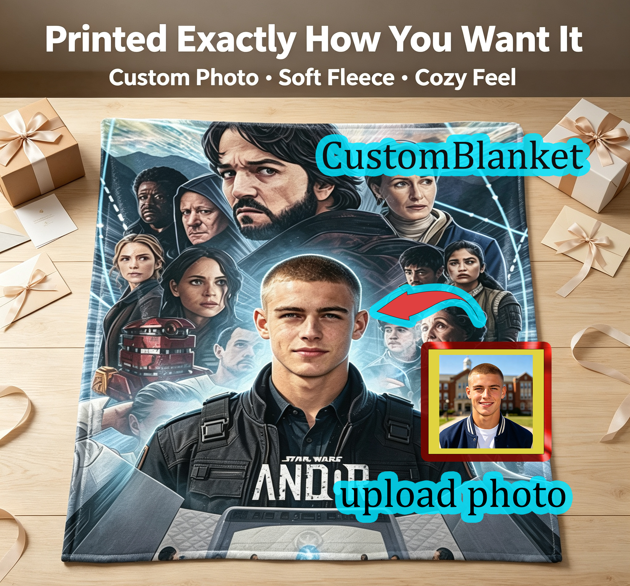 Custom Face Blanket Star Wars Andor Flannel Blanket for Fans and Collectors Perfect Gift or Giveaway Item