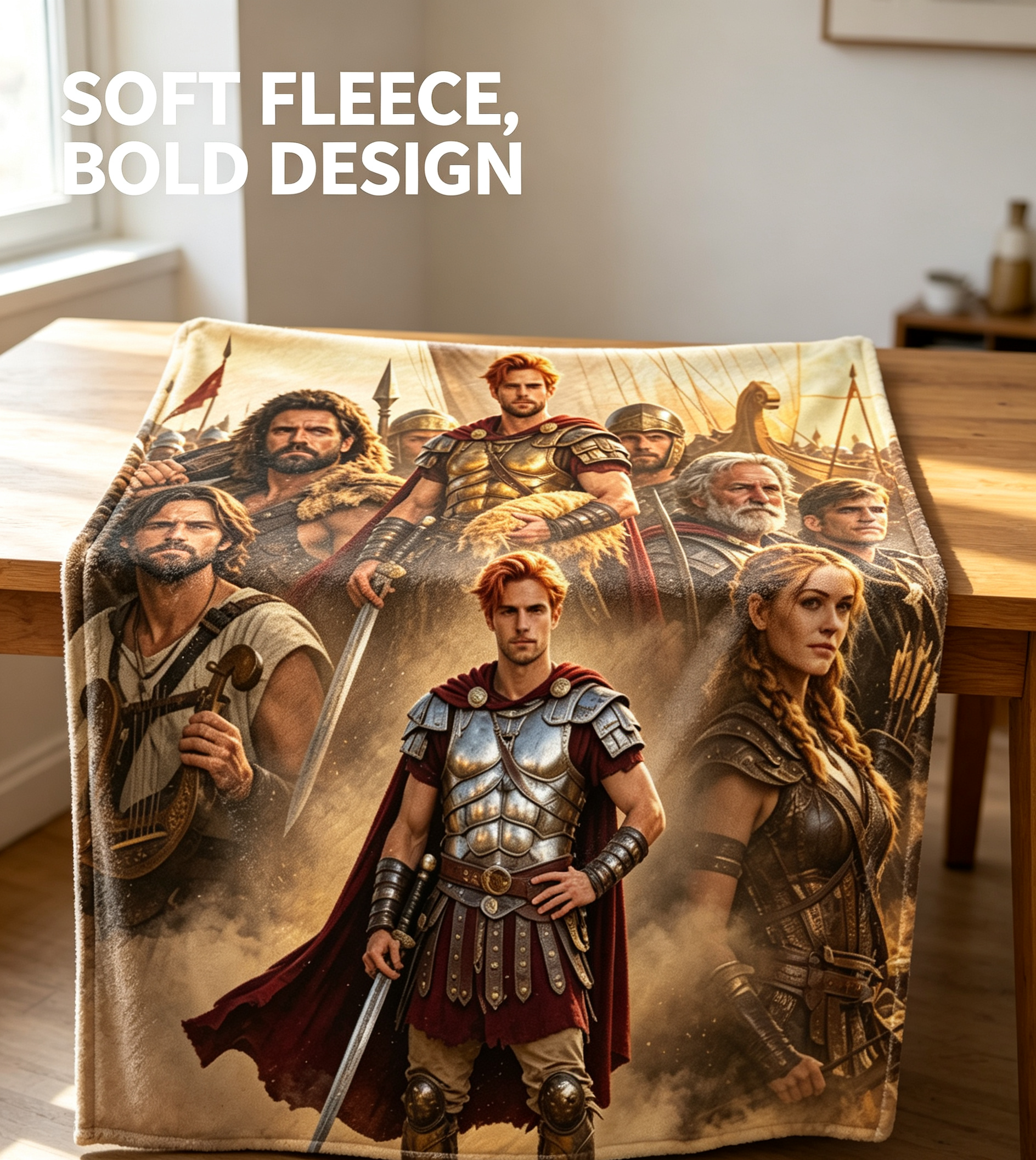 Custom Face Blanket Ancient Warrior Heroes Flannel Blanket Epic Battle Scene Gift for History Lovers and Mythology Enthusiasts