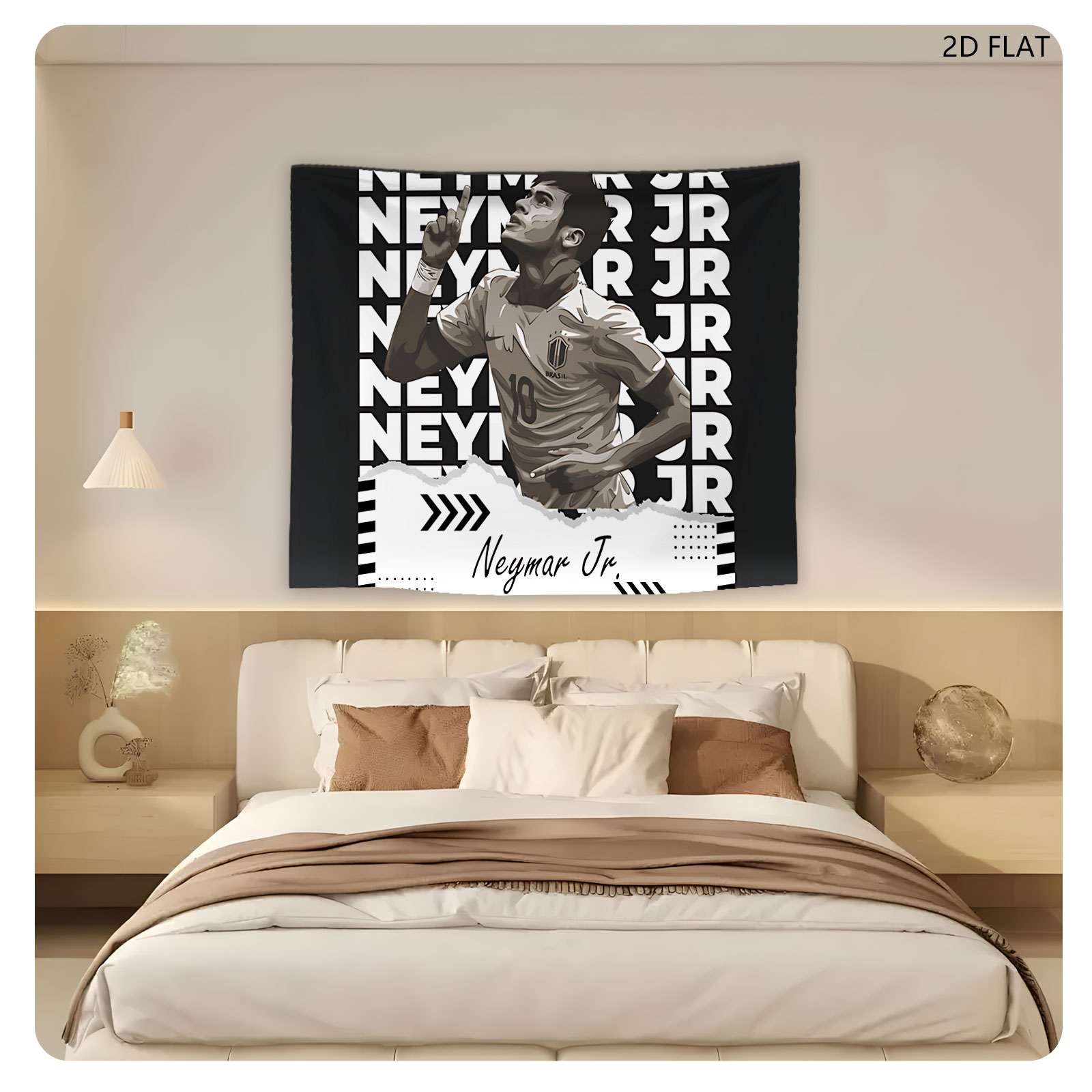 Neymar Jr. in Brazil Jersey, Celebrating Goal, Graphic Design Art - Tapestry
