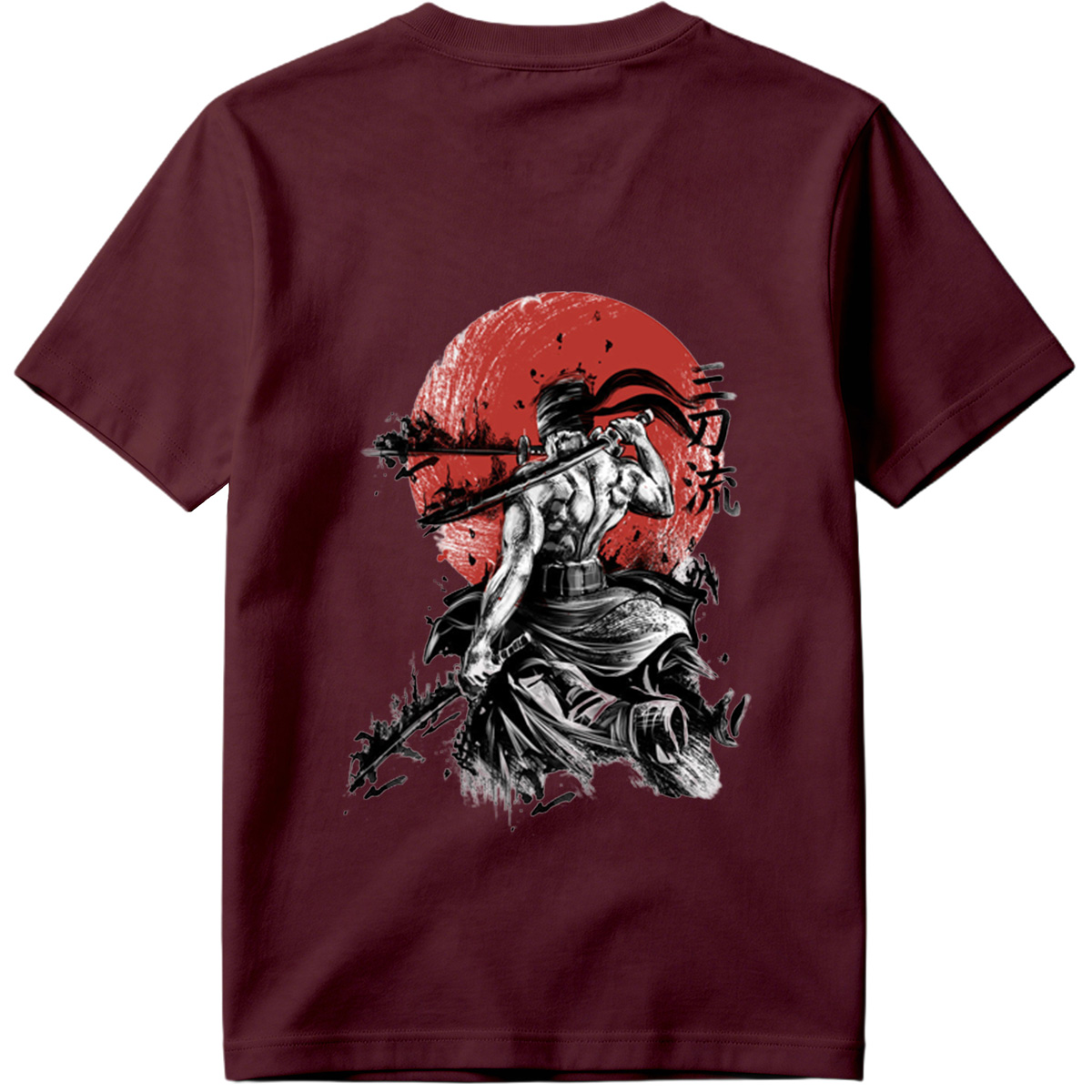 Samurai Warrior with Dual Swords Against Red Sun - Tee