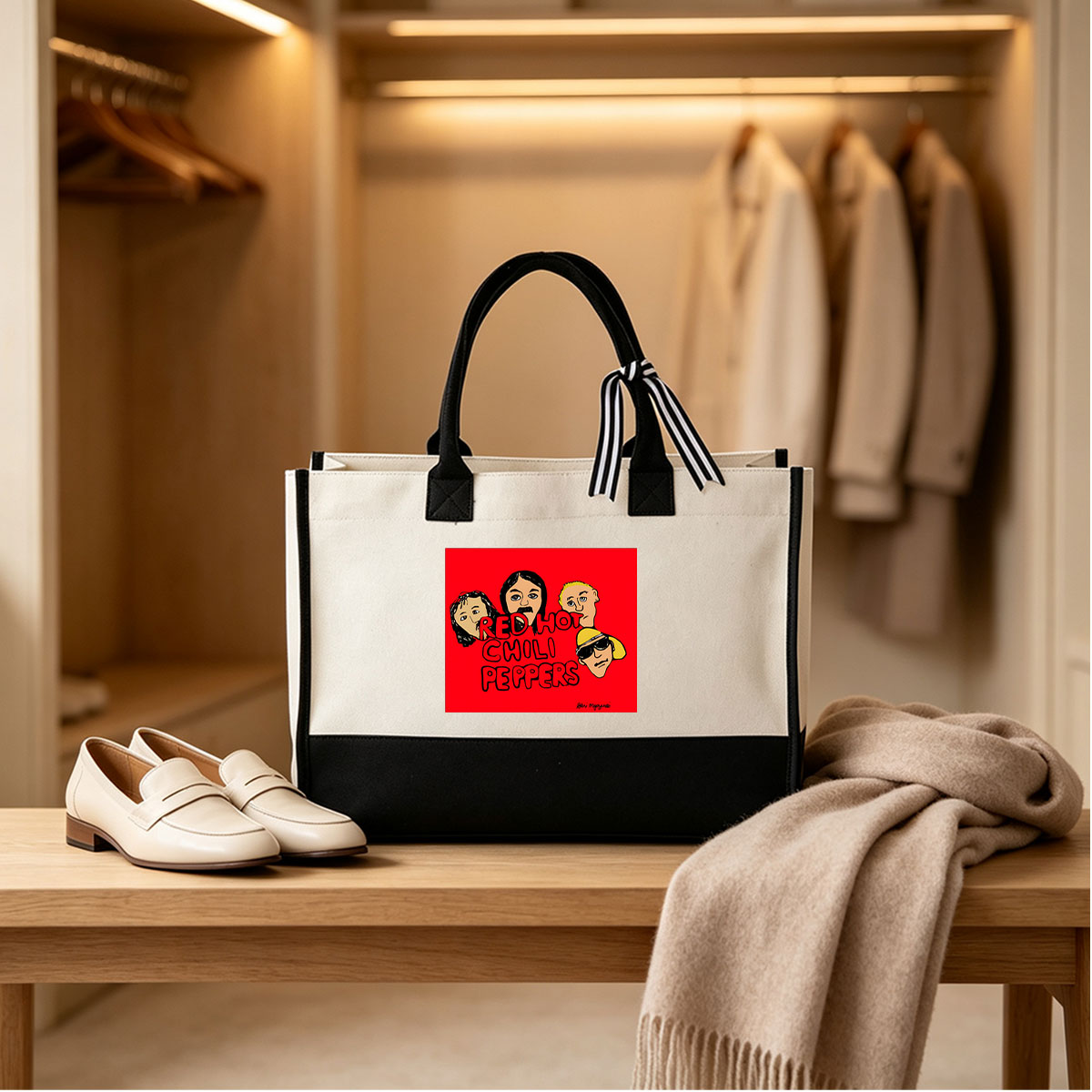 Red Hot Chili Peppers Band Members Cartoon Portrait - Canvas patchwork gift tote bag