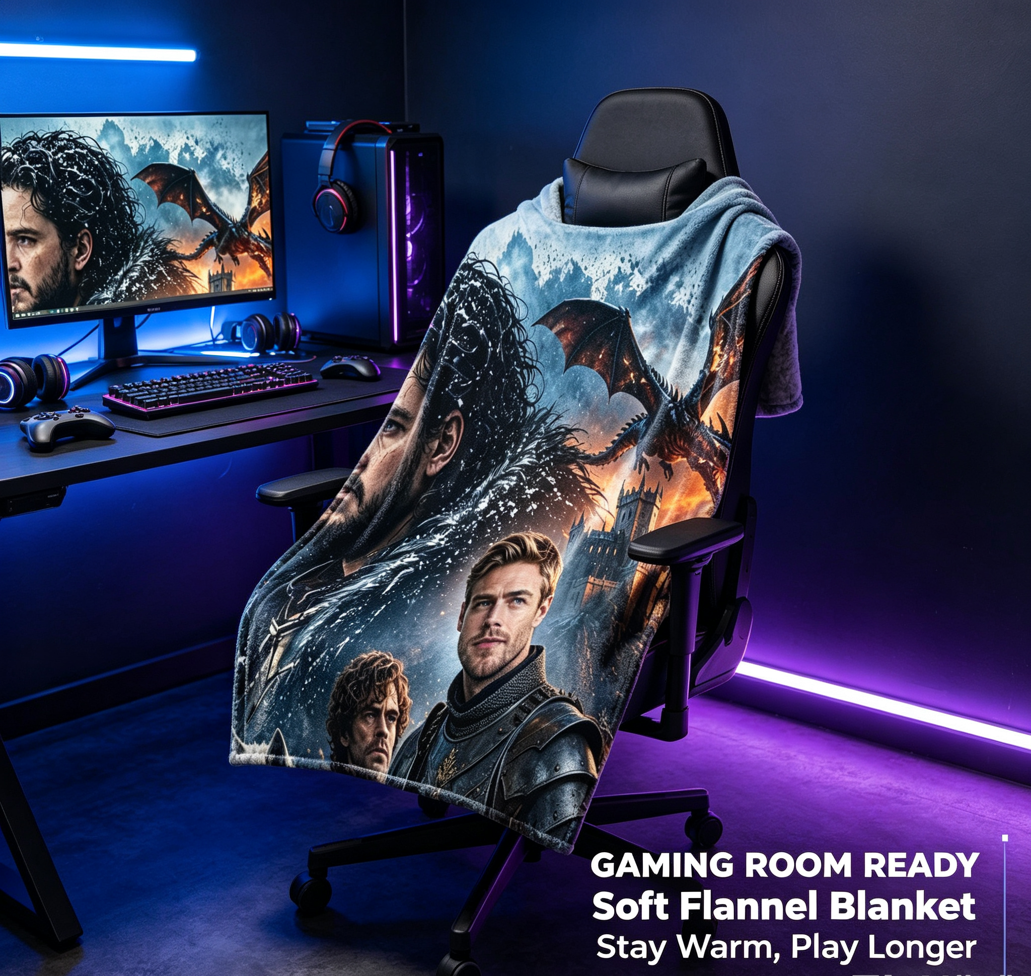 Custom Face Blanket Game of Thrones Characters Flannel Blanket for Couch, Bed, or Travel – Perfect Gift for Fans and Collectors