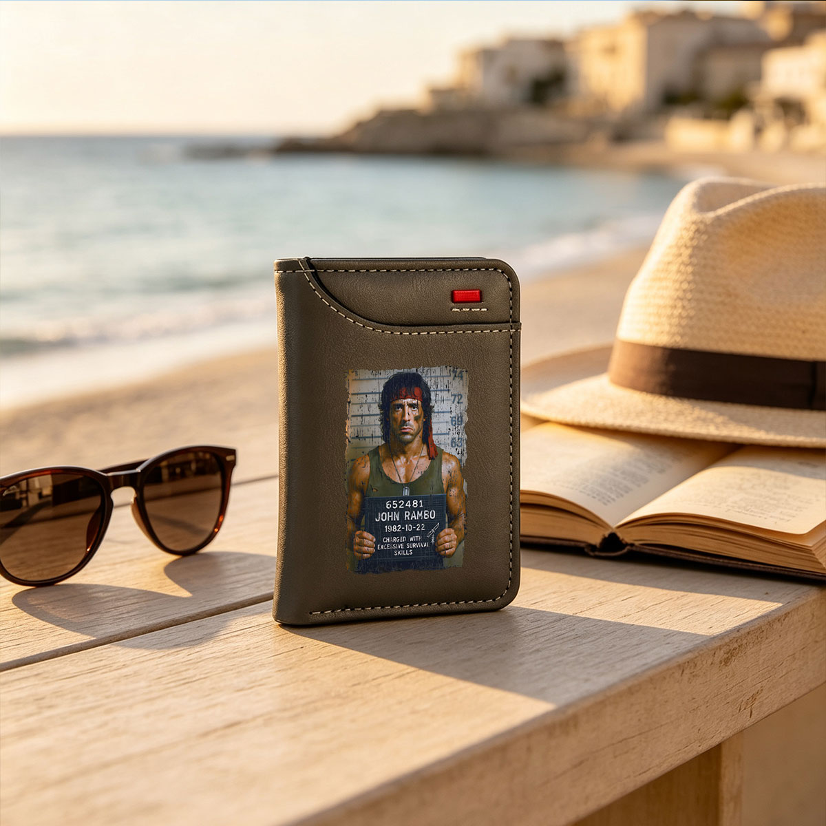 John Rambo Mugshot: Charged with Excessive Survival Skills - Vertical Style Wallet