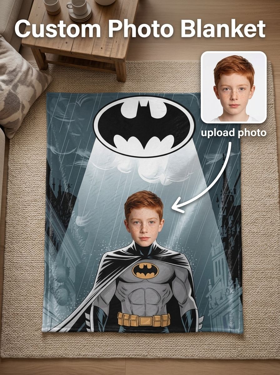 Custom Superhero Photo Blanket Personalized Face Flannel Fleece Throw Lightweight Warm Cozy Bedding Keepsake Gift