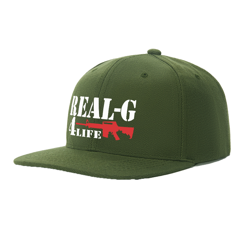 Flat Brim Baseball Cap Real G 4 Life Gun Graphic Streetwear Underground Skate Style for Basketball Court Urban Street Skate Park Hip Hop Riders and Rap Artists