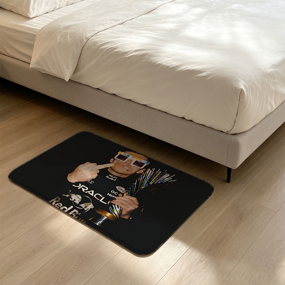 Max Verstappen in Red Bull Racing Gear with 3D Glasses and Cigar - Flannel floor mat